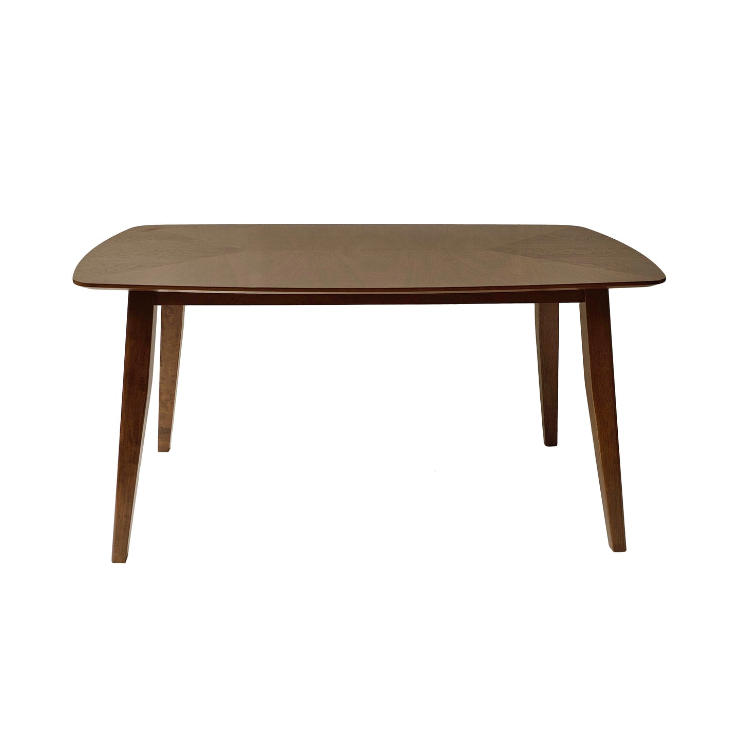 Midcentury modern dining table with dark wood finish and tapered legs
