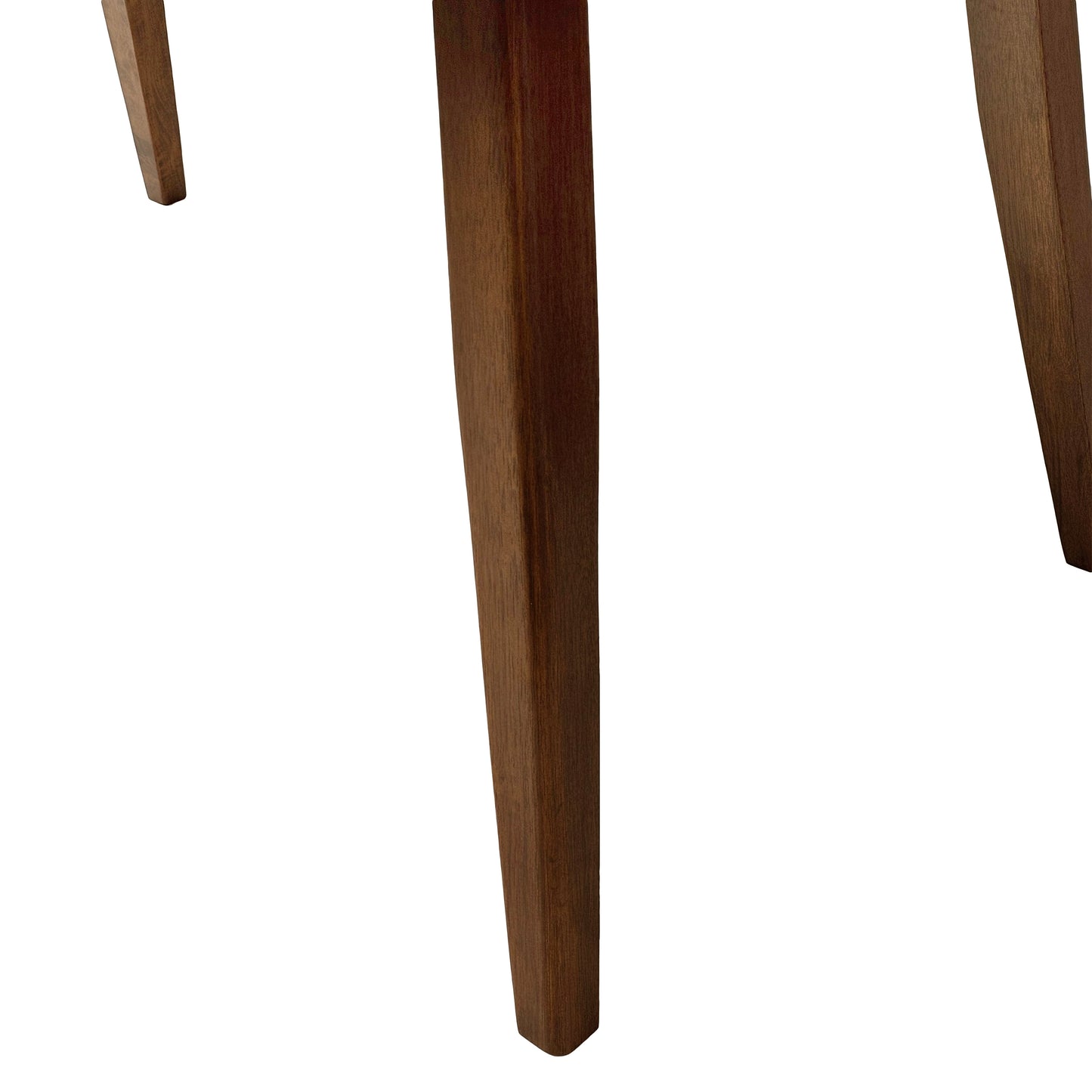 Tapered dark wood dining chair legs with a natural grain texture