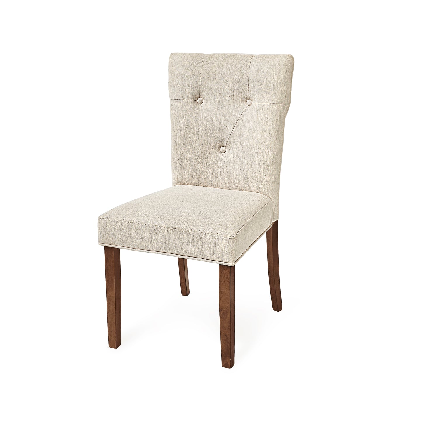 Tufted back accent chair in neutral beige fabric with dark wood legs Perfect dining chair
