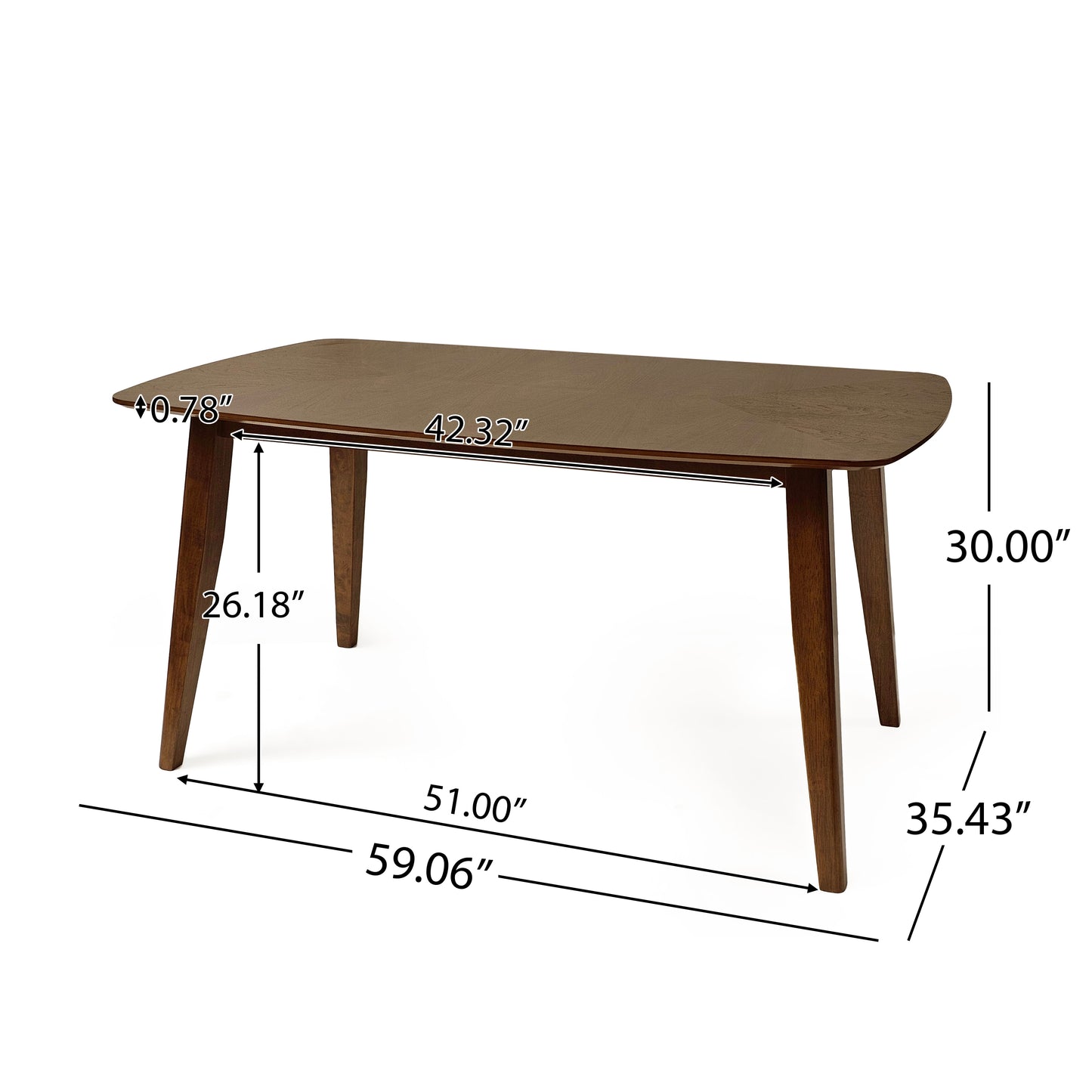 Dark wood dining table with tapered legs length