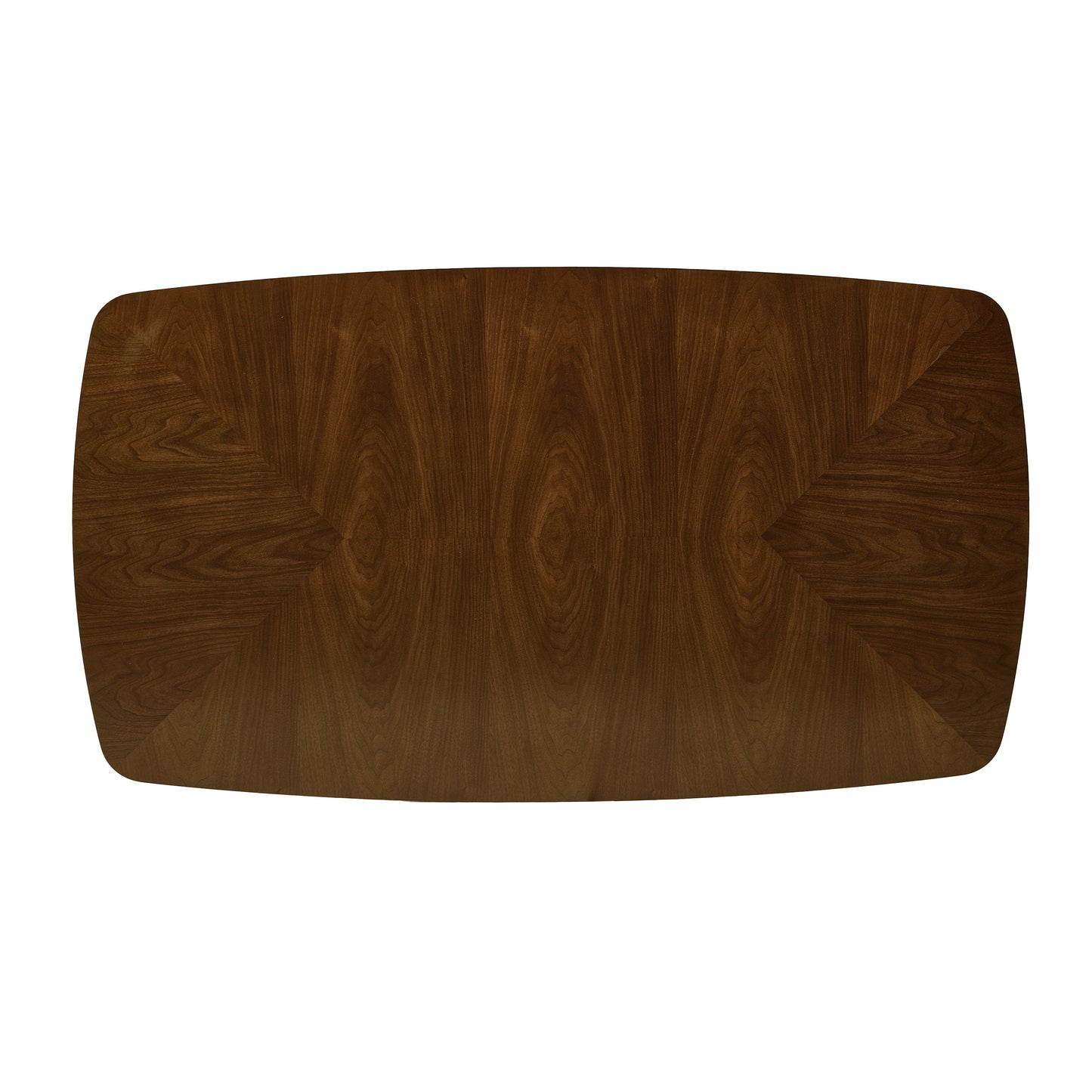 Dark walnut veneer dining table with a geometric grain pattern