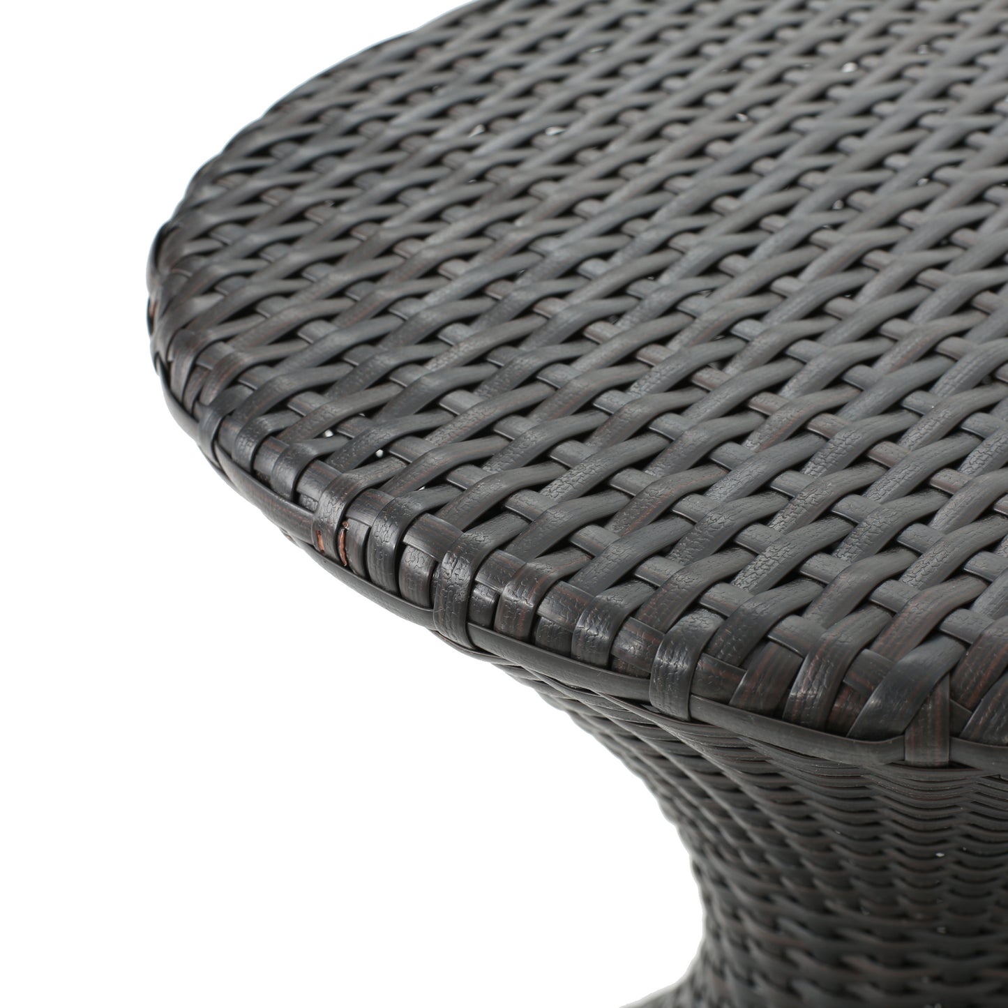 Dark brown woven rattan round side table texture