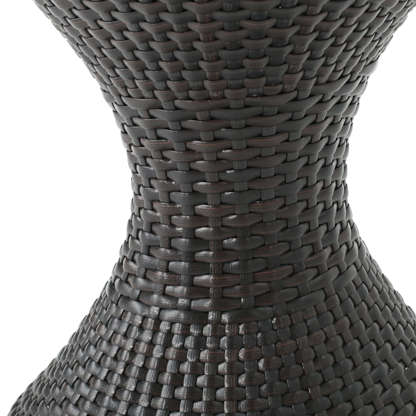 Dark brown woven resin ottoman with a textured natural look