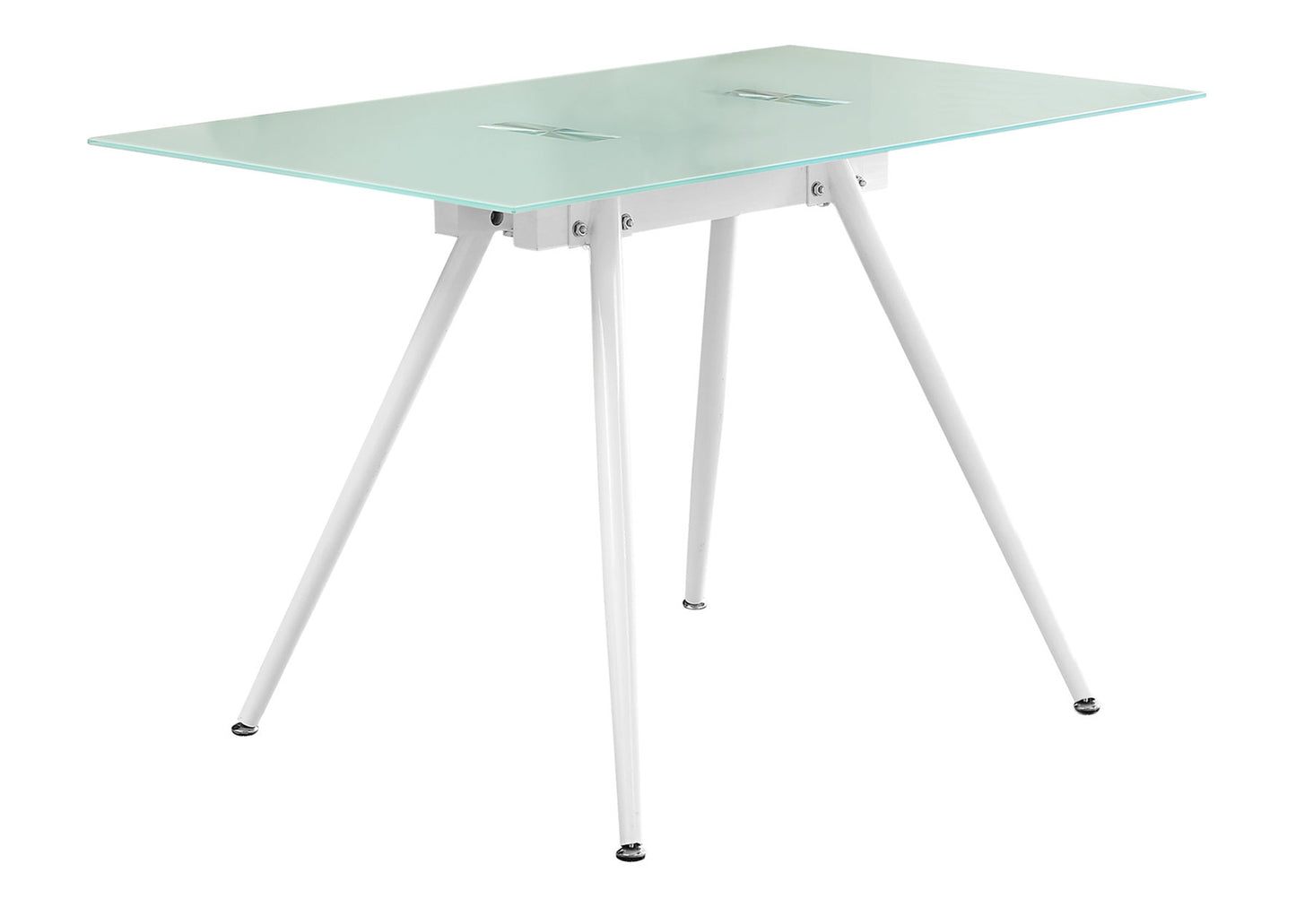 Modern glass top desk with white metal legs ideal for home office workstations