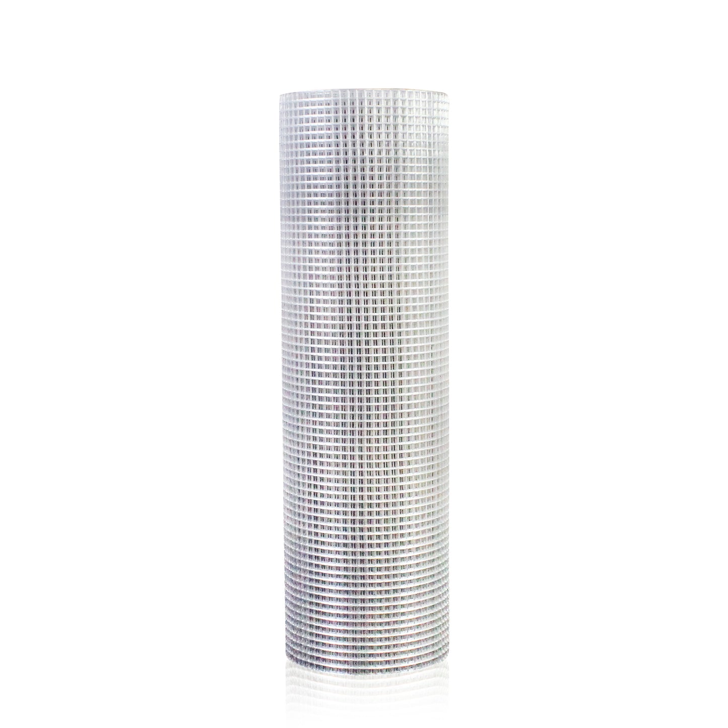 White fiberglass mesh roll with fine grid pattern ideal for stucco and plaster reinforcement