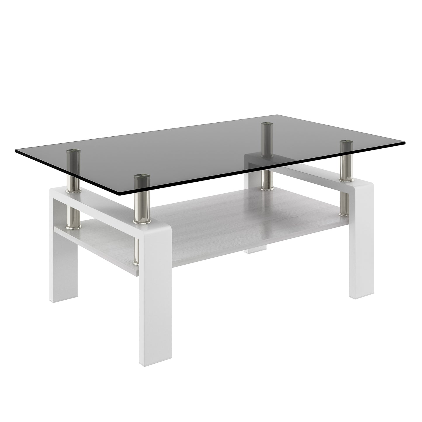 Modern coffee table with smoked glass top and white wood base