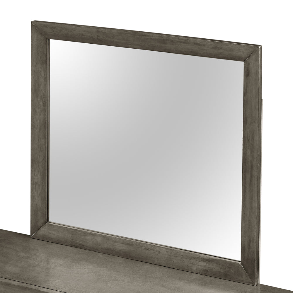 Gray wood framed dresser mirror with clean modern lines