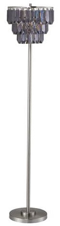 Elegant tiered floor lamp with a brushed nickel finish and crystal accents for sophisticated living room lighting