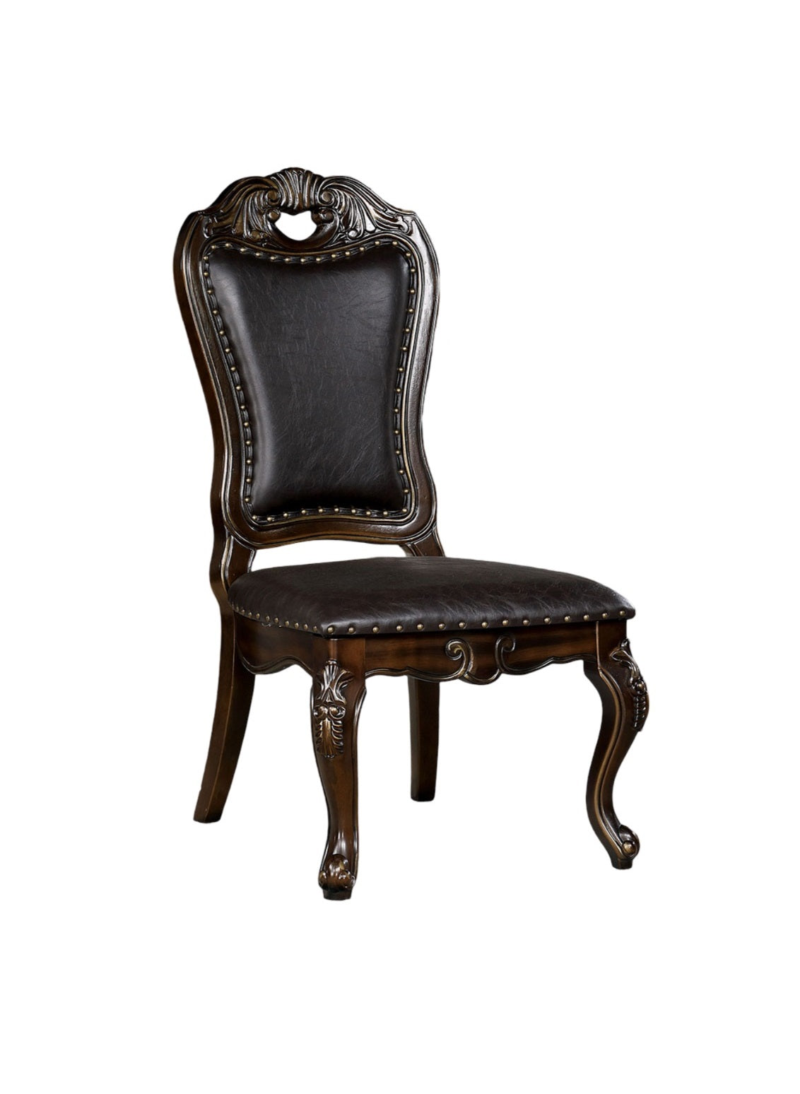 TREATLIFE HOME Traditional Classic Design Dining Side Chairs Set of 2, Walnut Solid Wood with Dark Brown Leatherette Seats