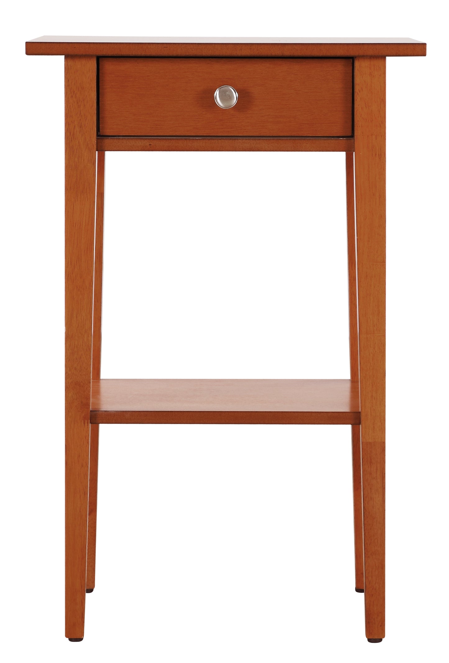 Cherry wood end table with single drawer and open shelf