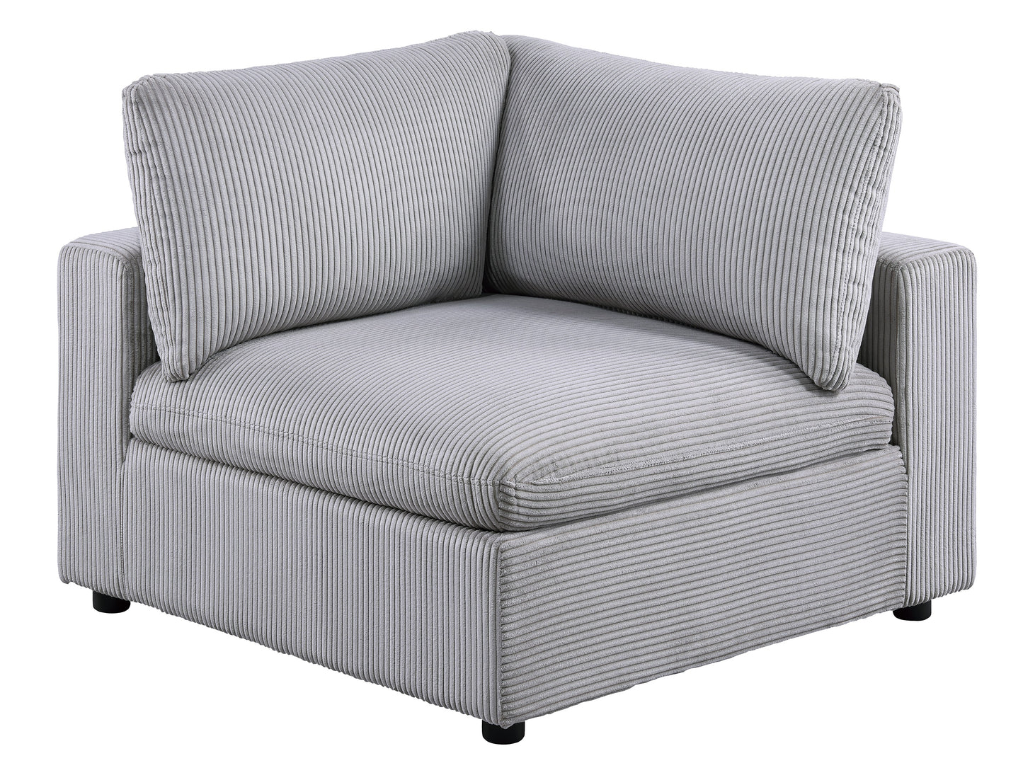 Grey corduroy modular sofa corner chair with plush cushions