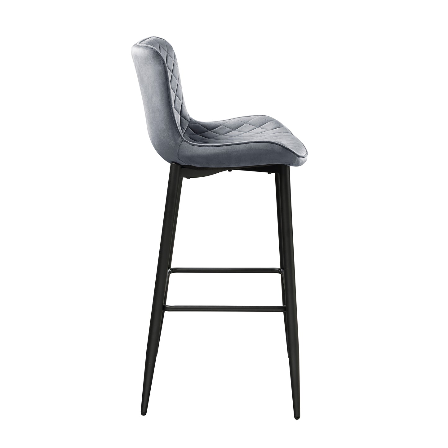 Quilted grey velvet bar stool with black metal legs modern design