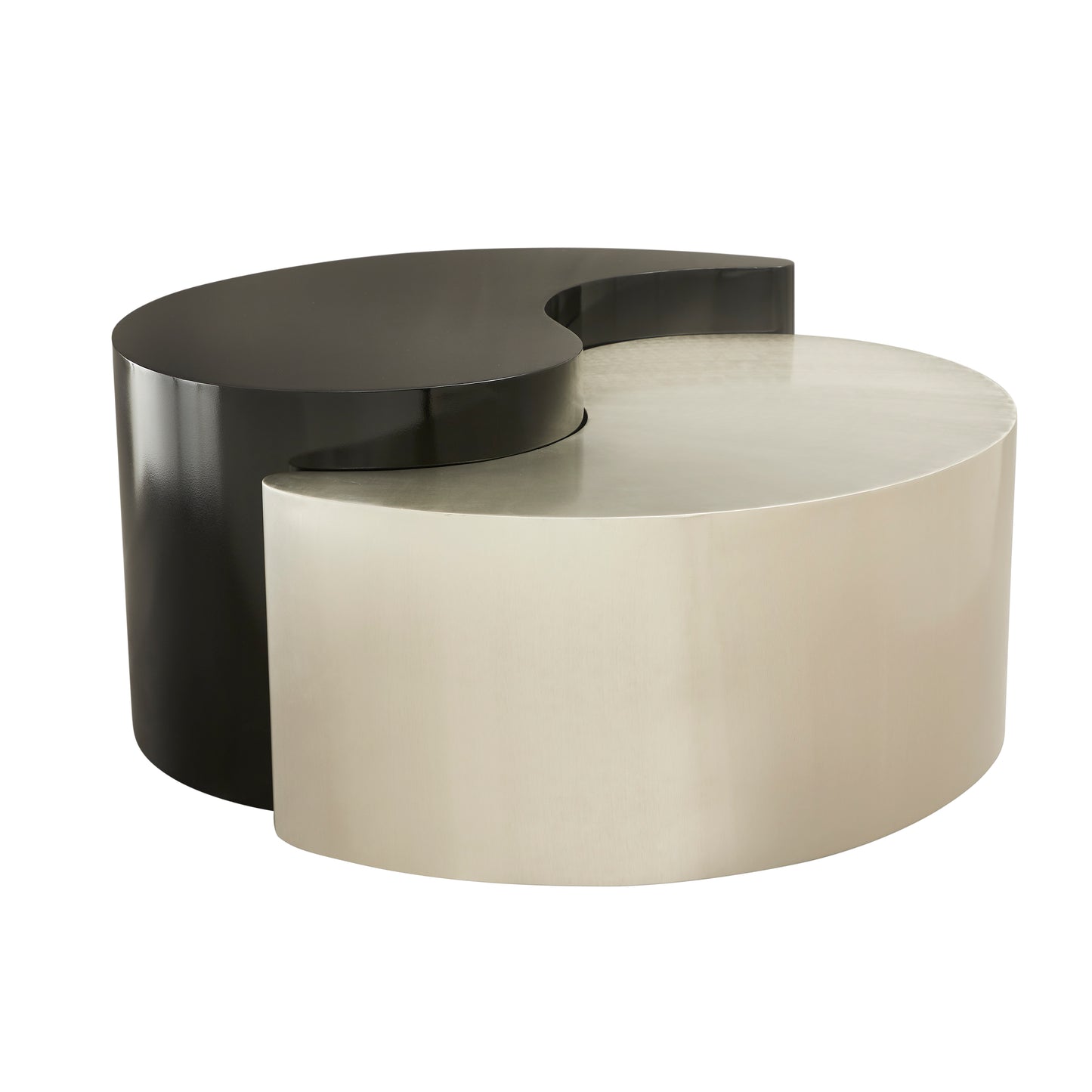 Yin Yang interlocking coffee table set in black and brushed gold metal