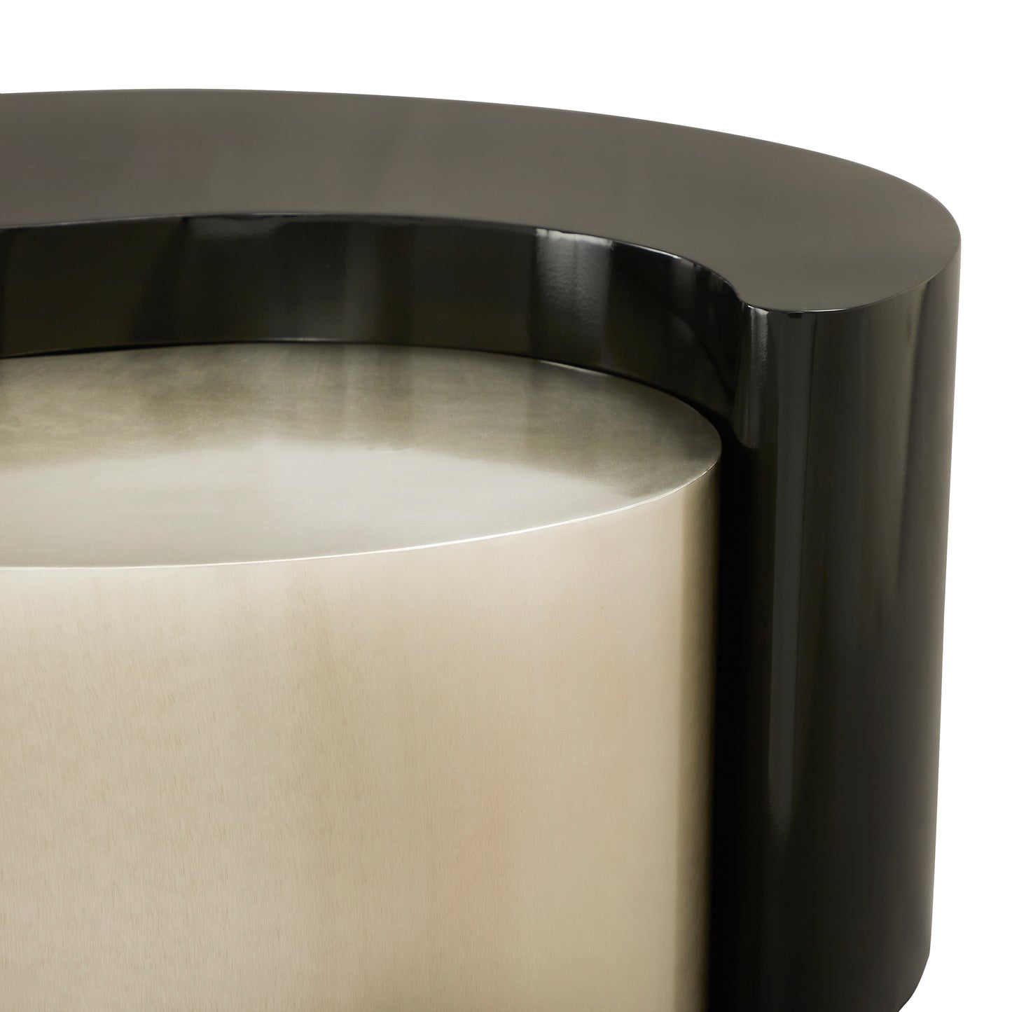 Sleek black and brushed brass Cshaped end table with modern design
