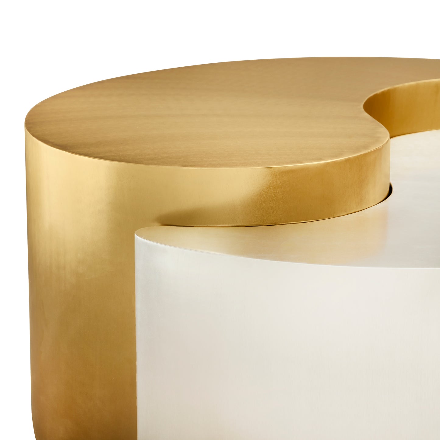 Curved brass coffee table with a tiered design