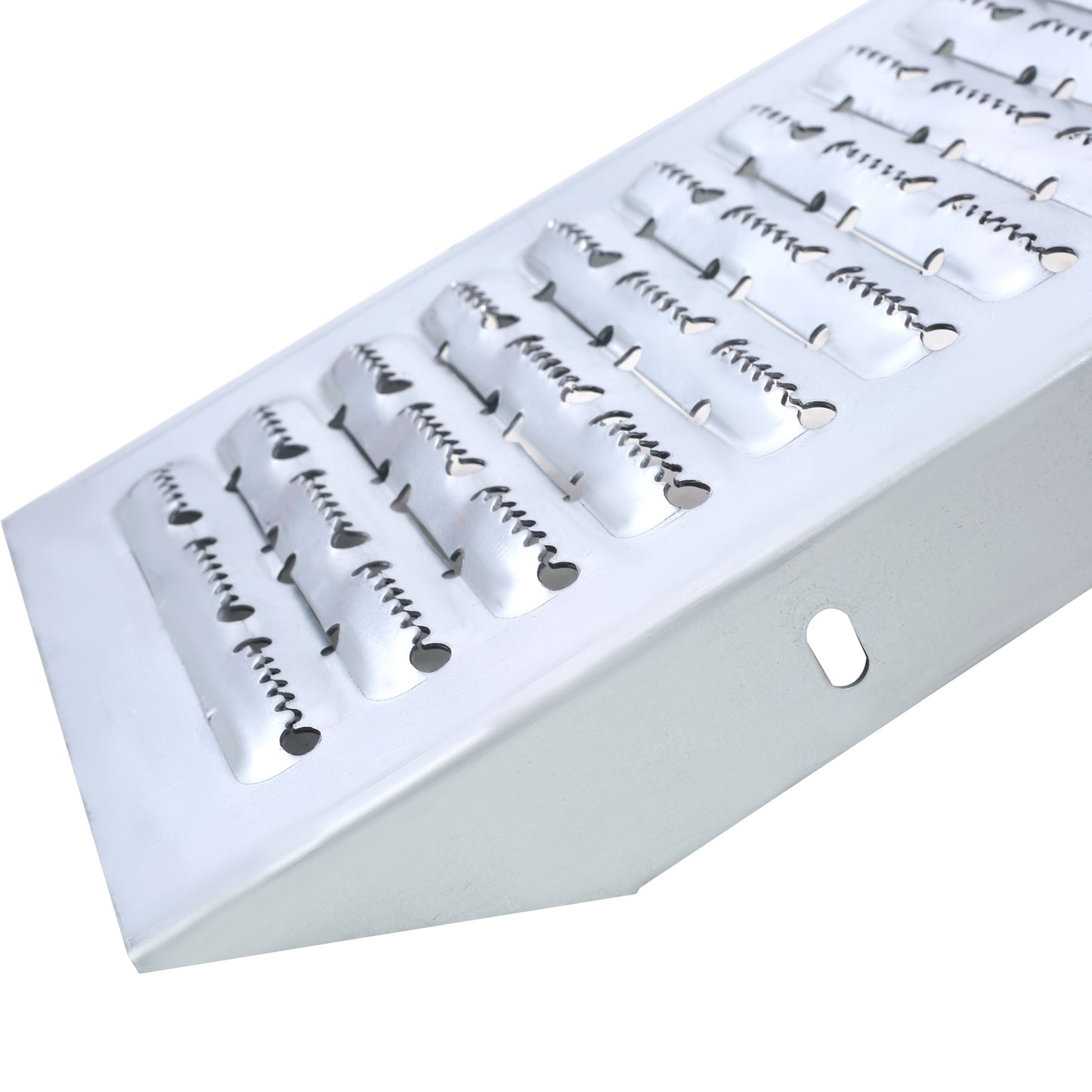Silver metal ramp with nonslip texture for accessibility