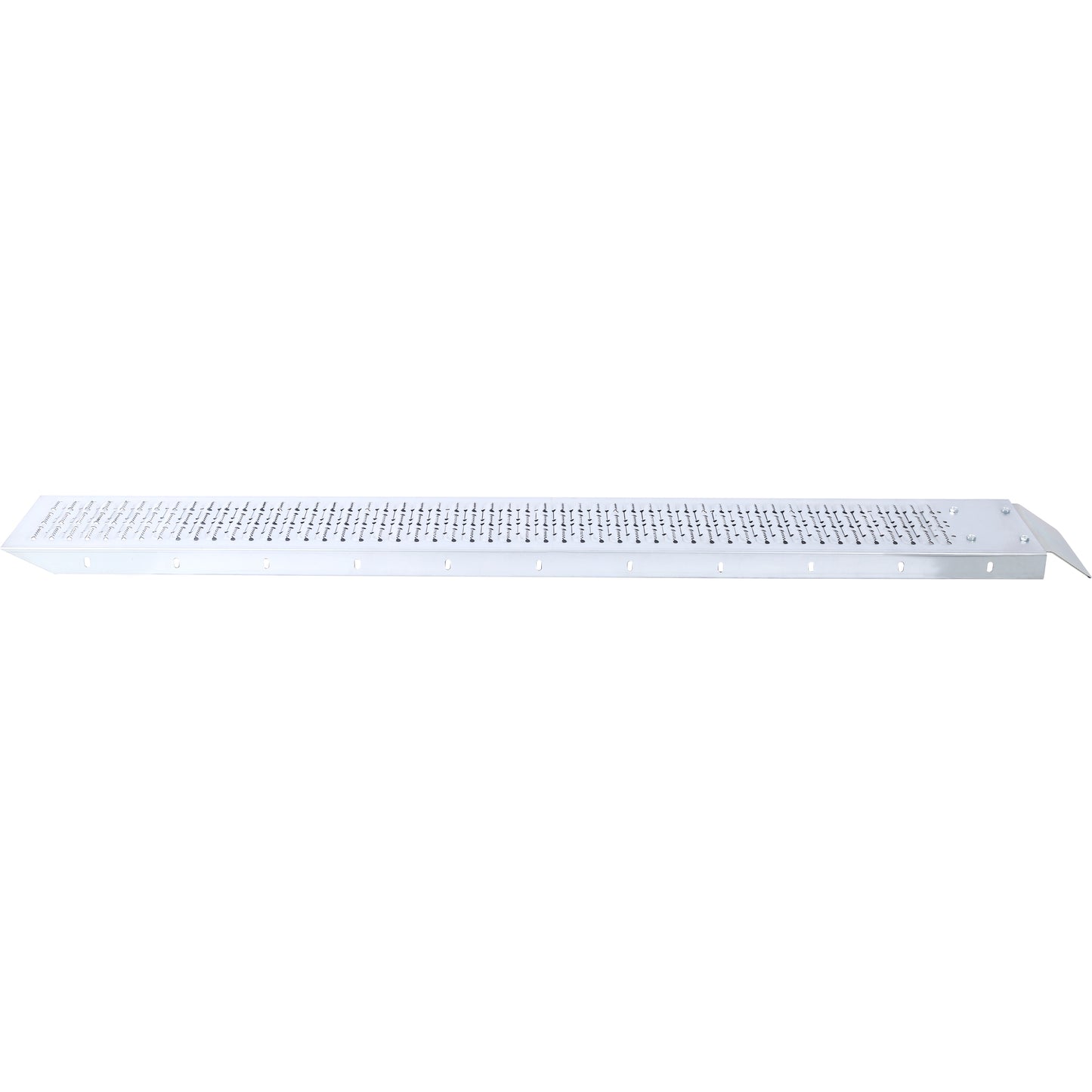Silver metal grating ramp with small holes and mounting bolts