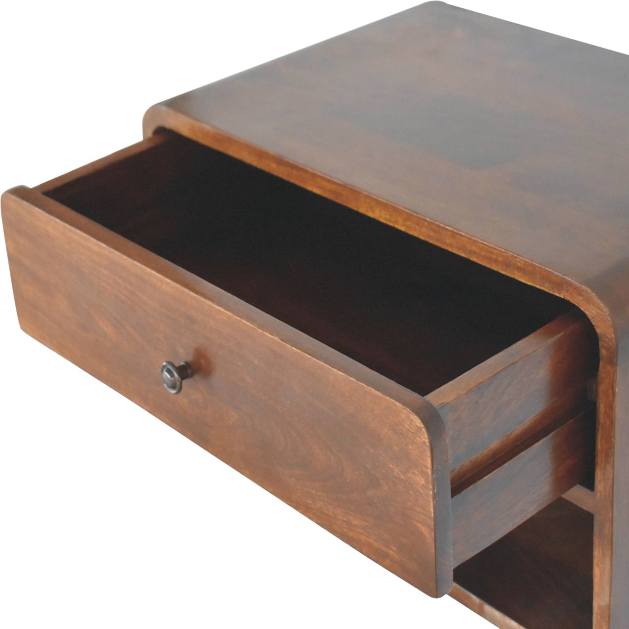 Rustic wood bedside table with a single drawer perfect for bedrooms