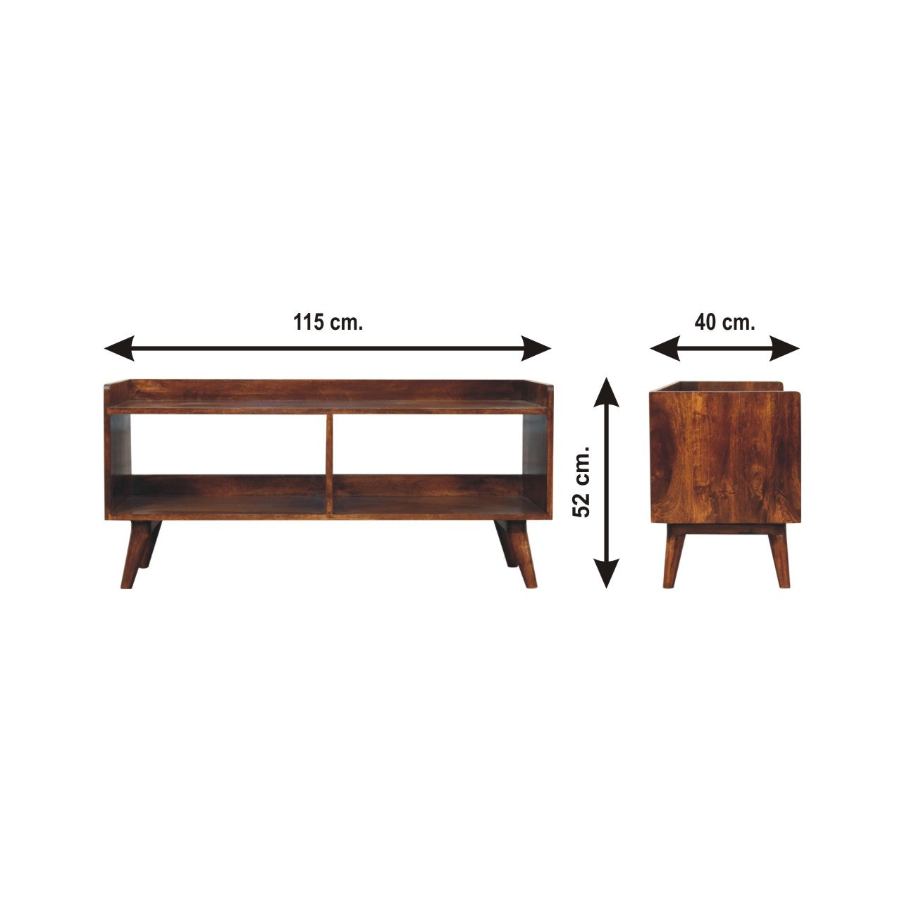 Solid wood TV stand with midcentury modern legs cm long