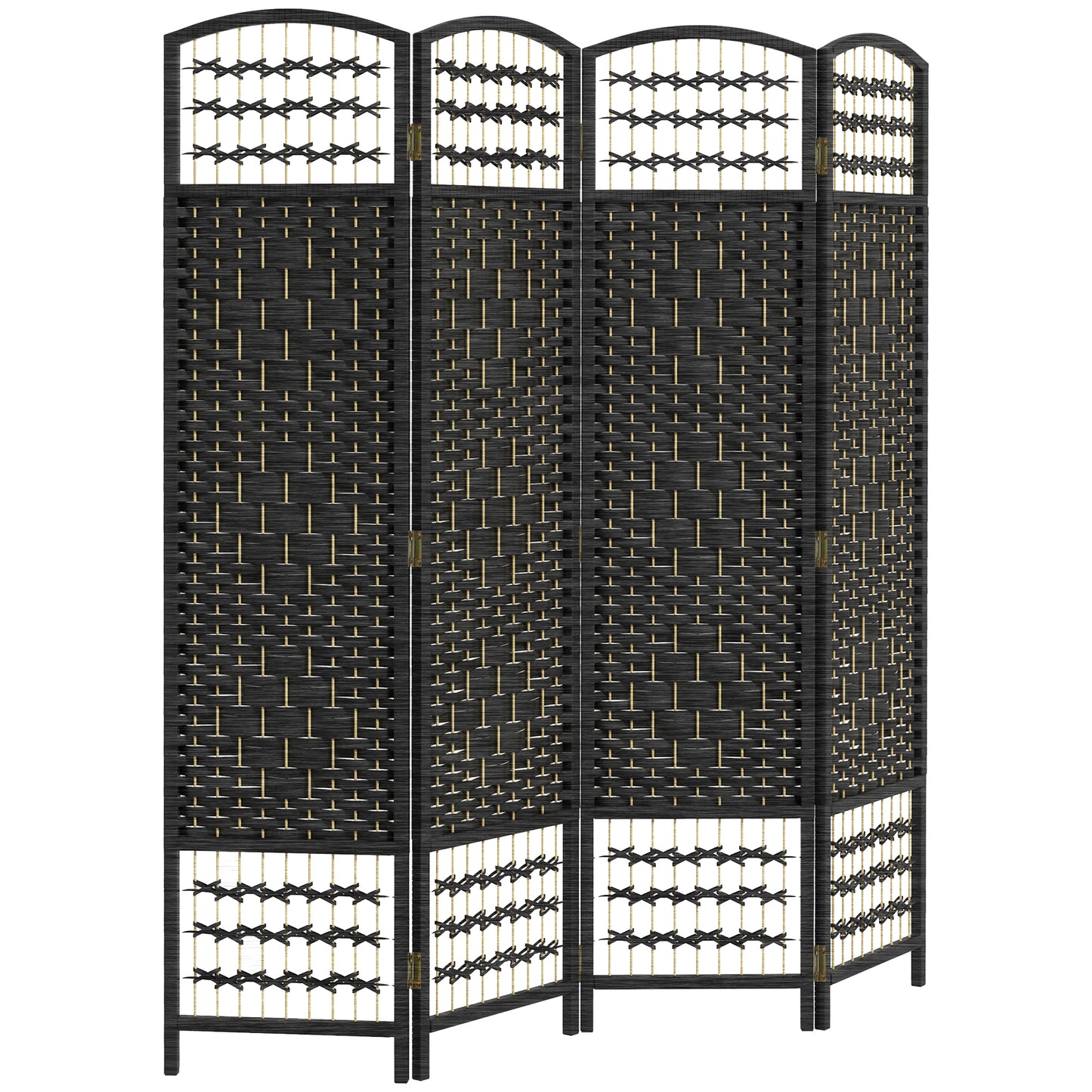 Fourpanel black woven room divider with gold accents ideal for privacy screens