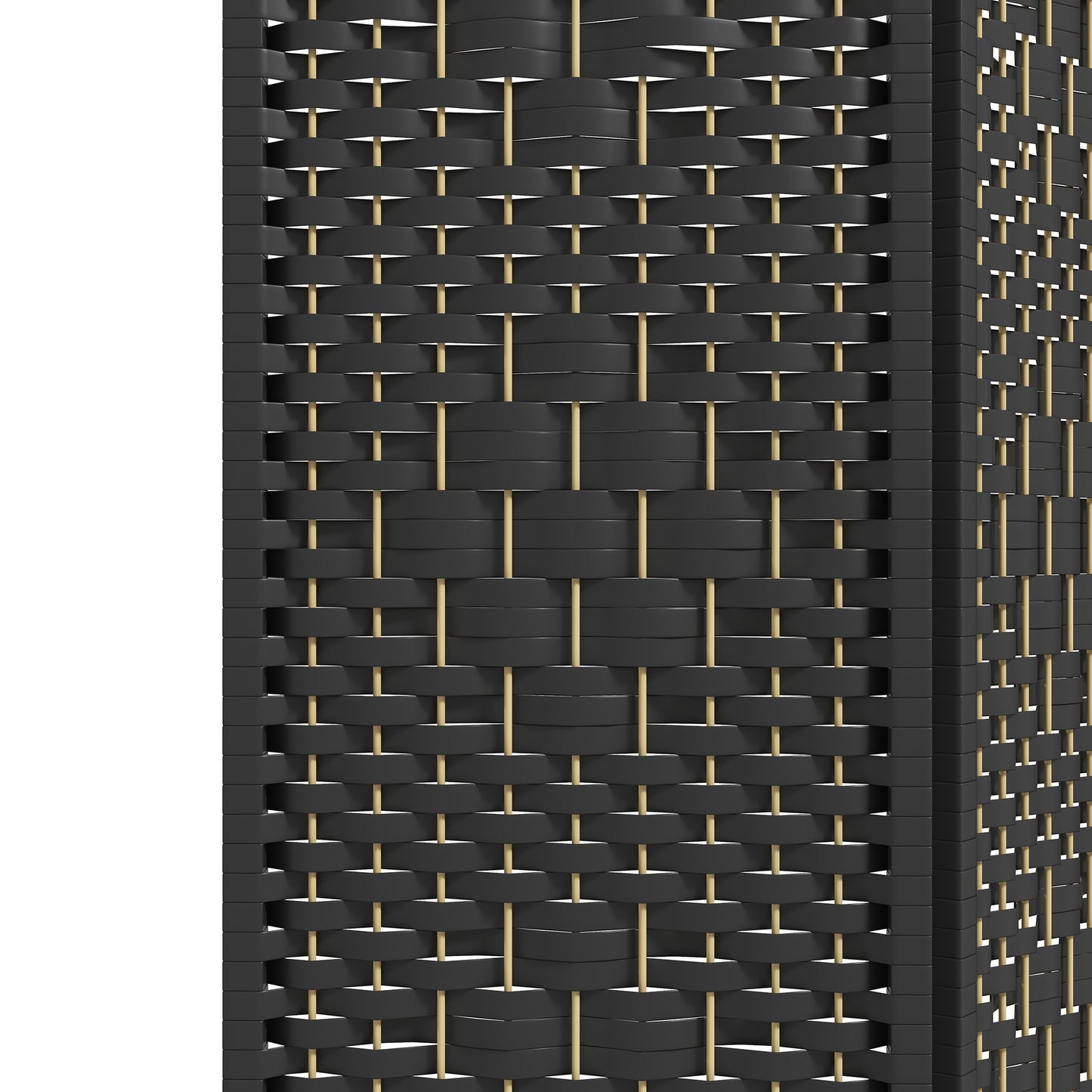 Black rattan screen with gold accents suitable for indoor privacy