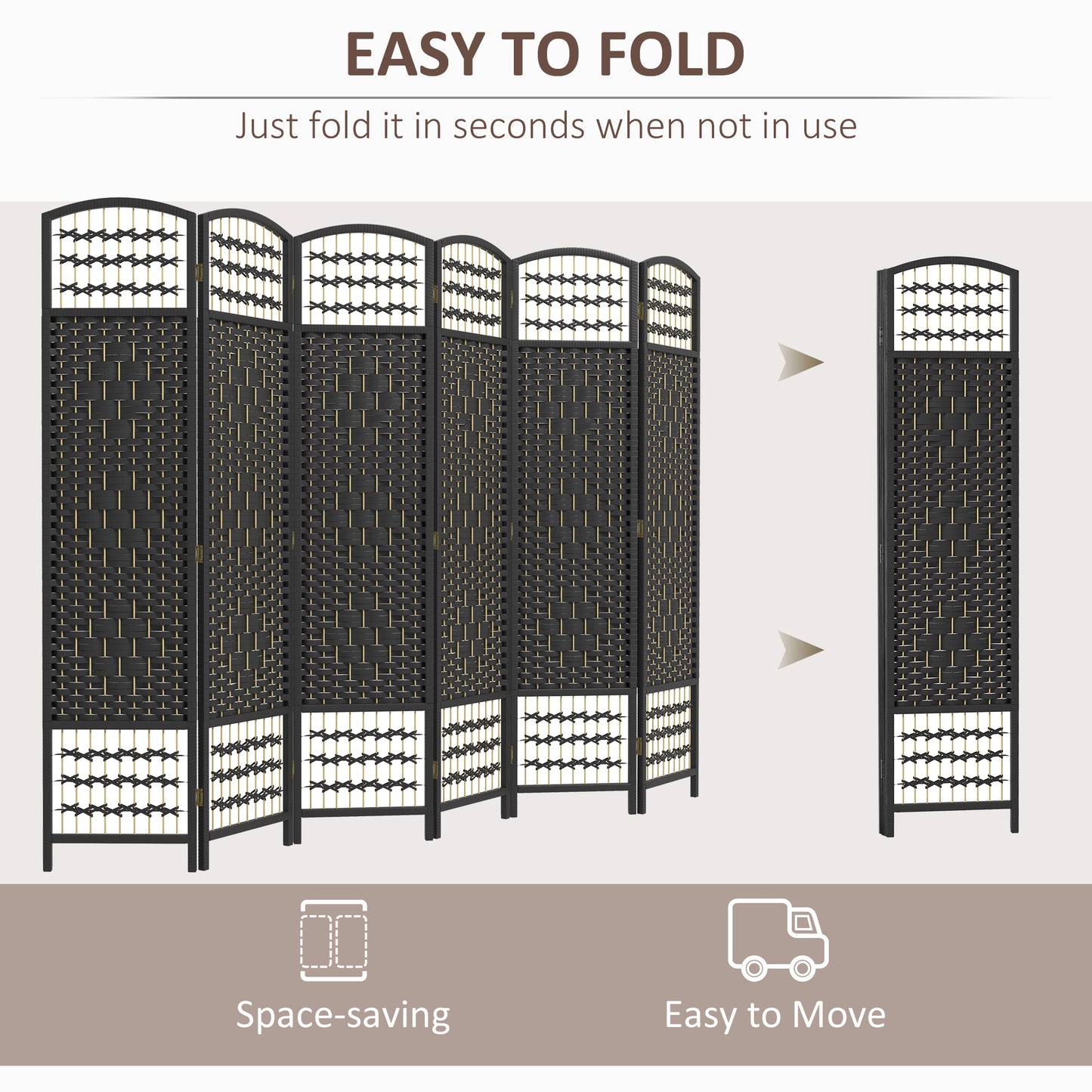 Black wicker room divider panels woven design with arched top