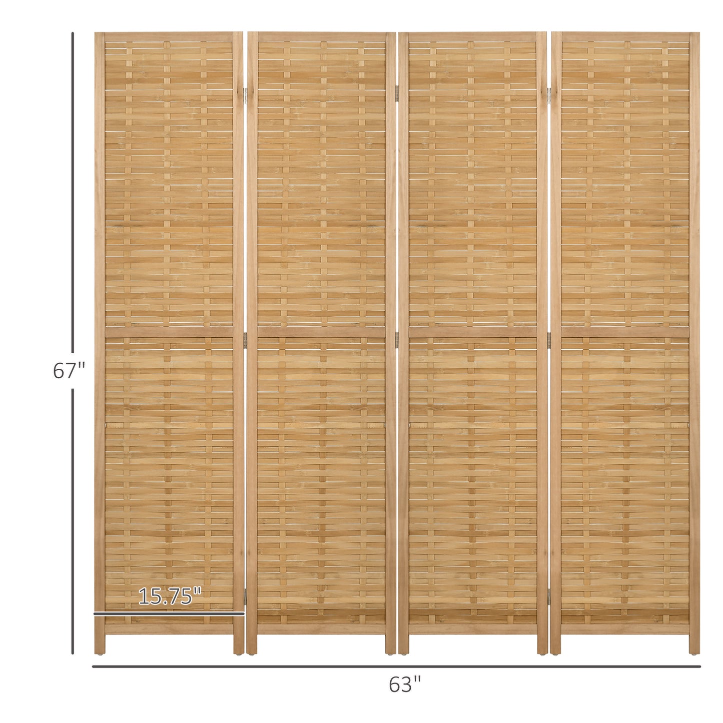 Natural wood room divider with woven panels height for privacy and decor