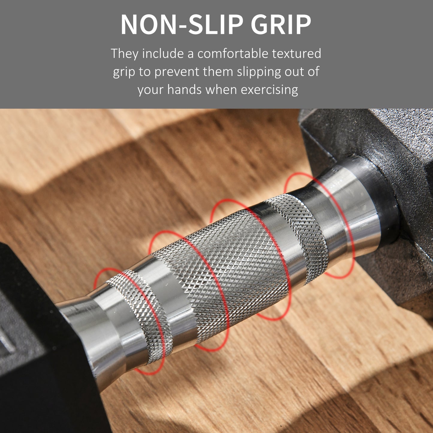 Dumbbell with textured chrome grip for secure workout handling