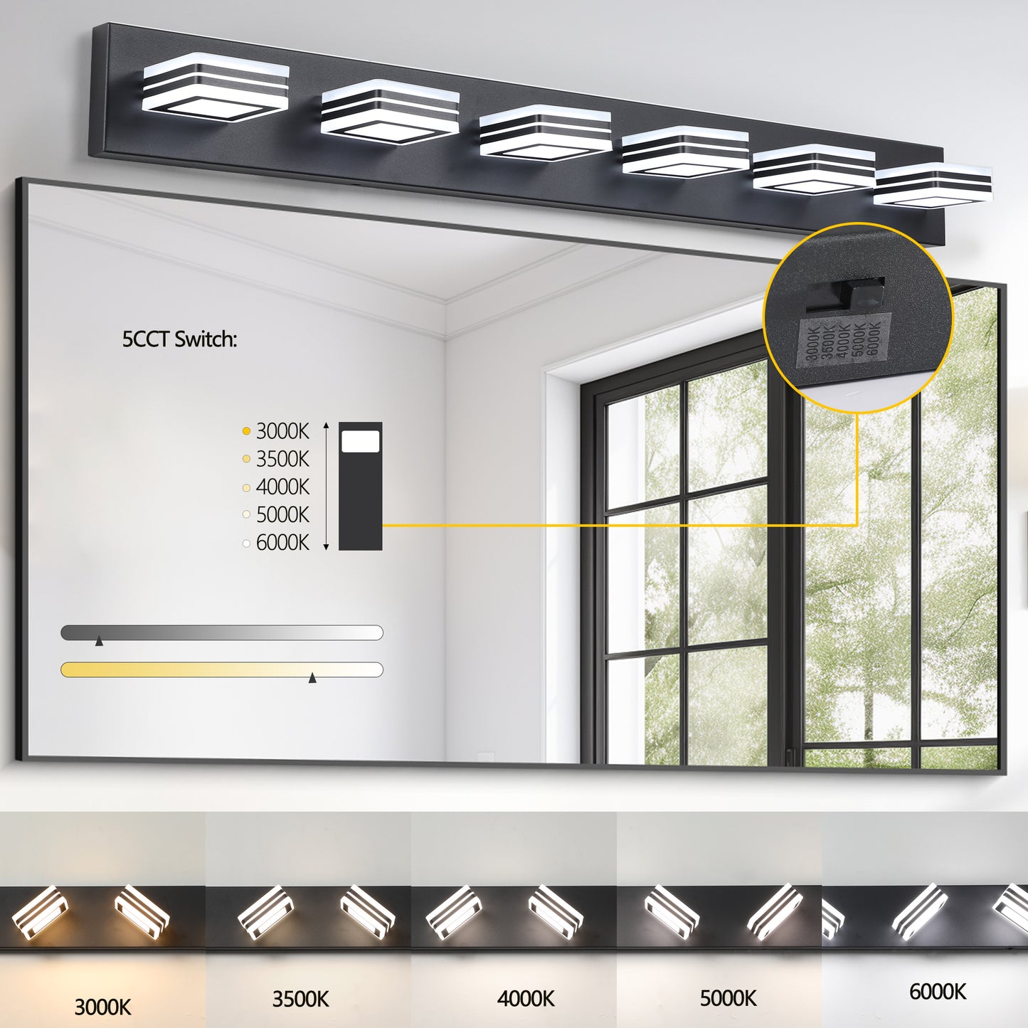 Modern black vanity light fixture with adjustable square LED lights
