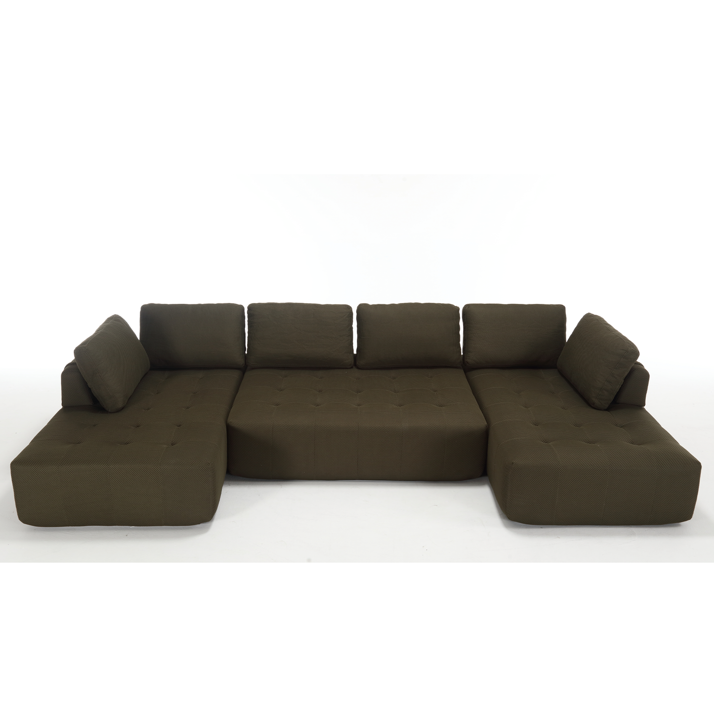 Dark brown fabric sectional sofa with tufted cushions for modern living rooms