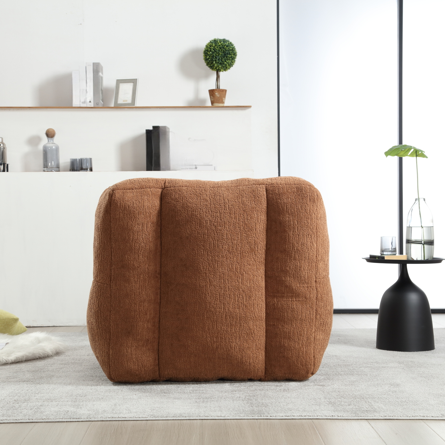 Brown textured square ottoman plush fabric modern living room accent furniture