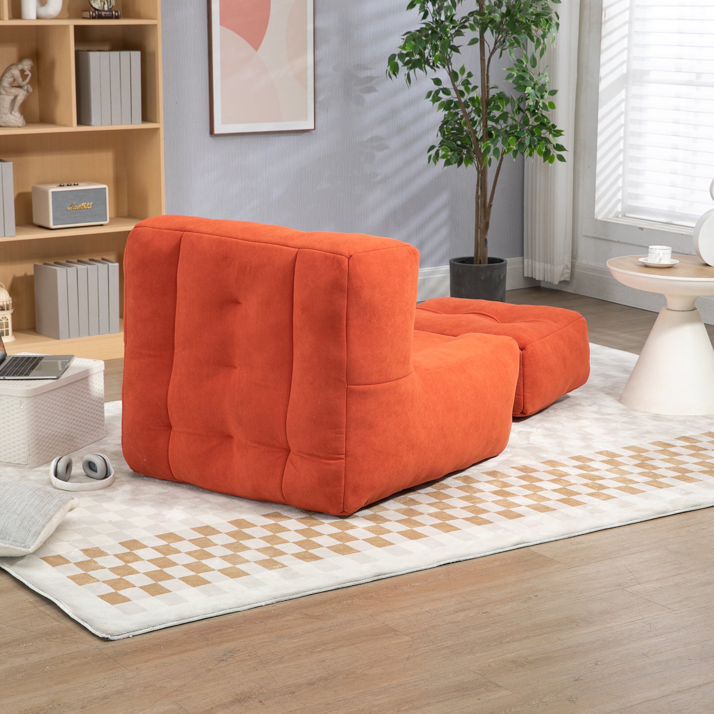 Orange tufted modular sofa with ottoman soft fabric modern living room furniture