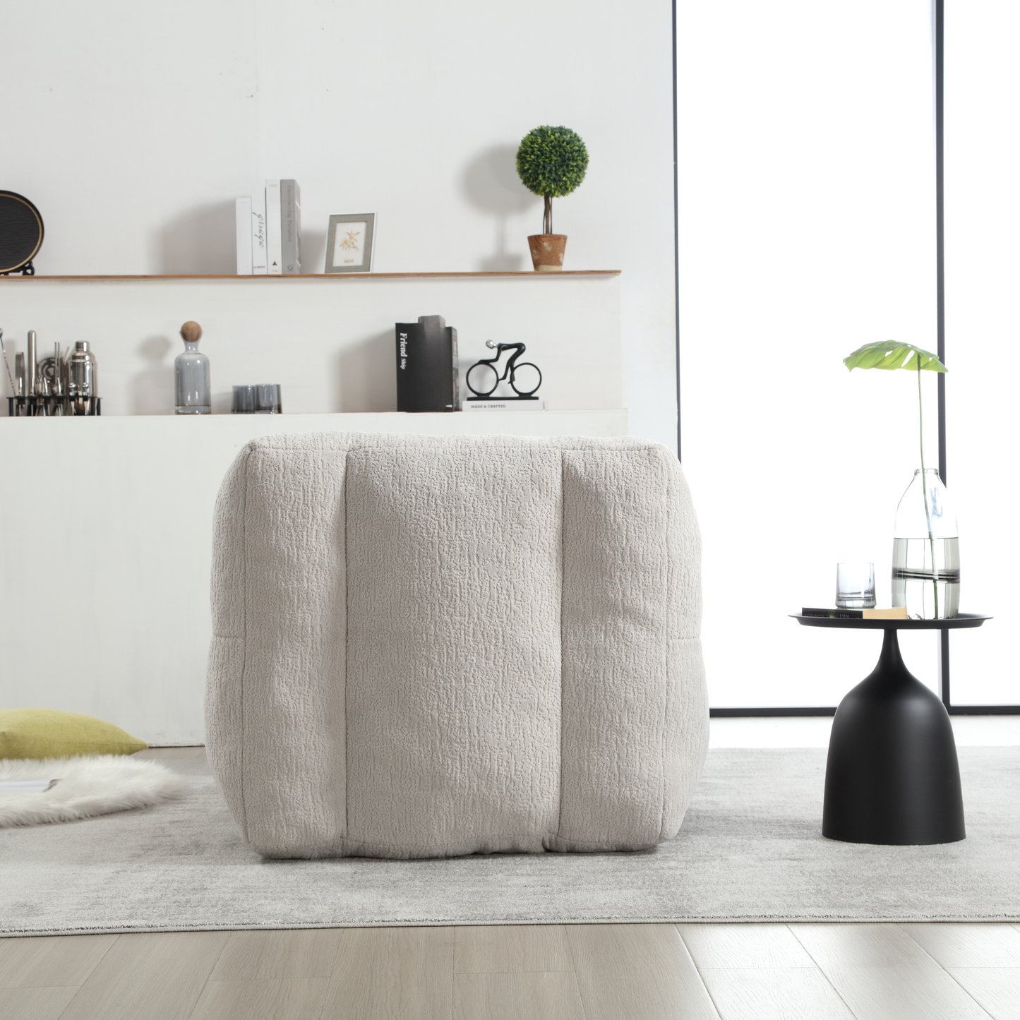 Textured cream boucl cube ottoman perfect for modern living rooms