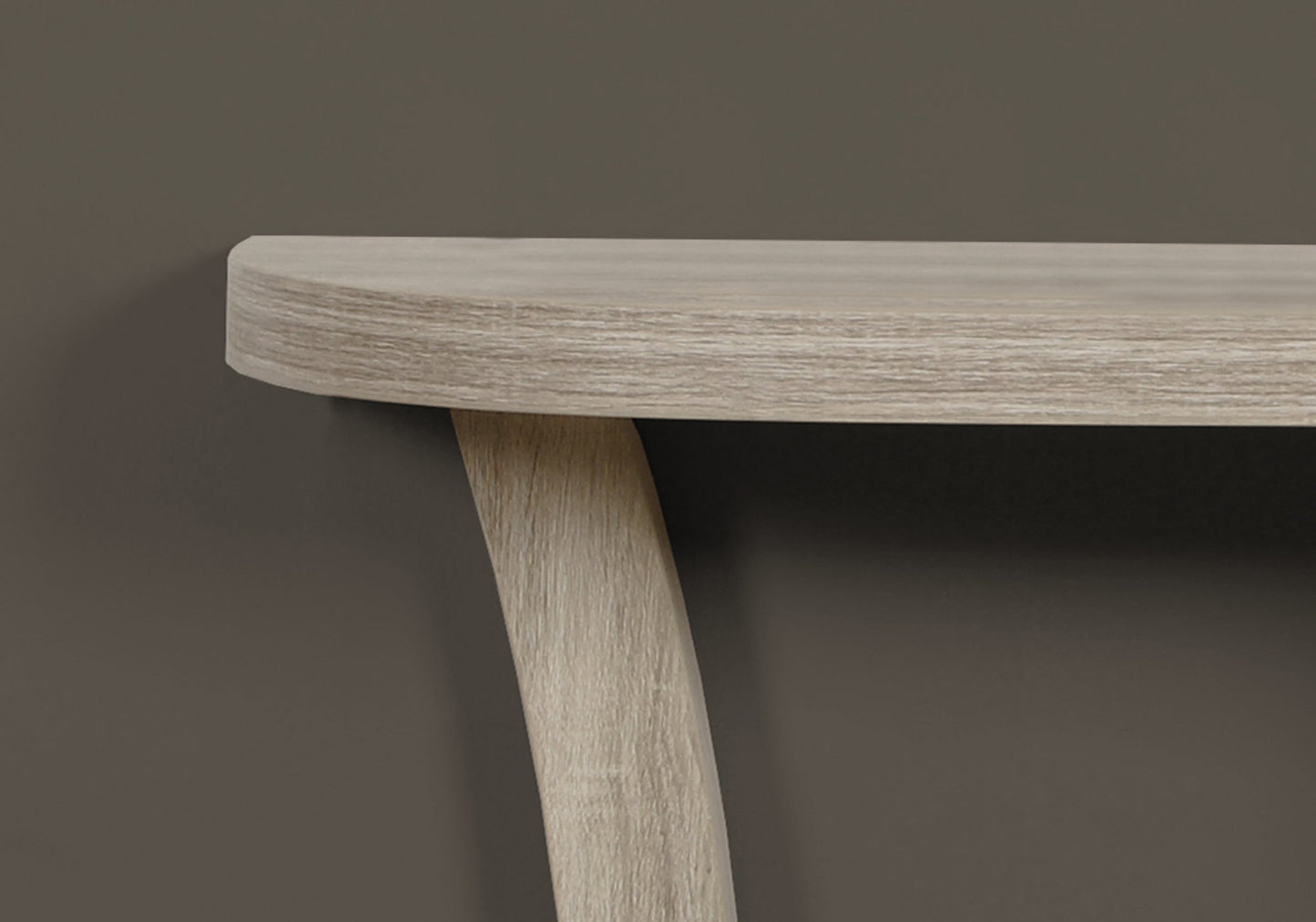 Light oak wood veneer console table top with a rounded edge