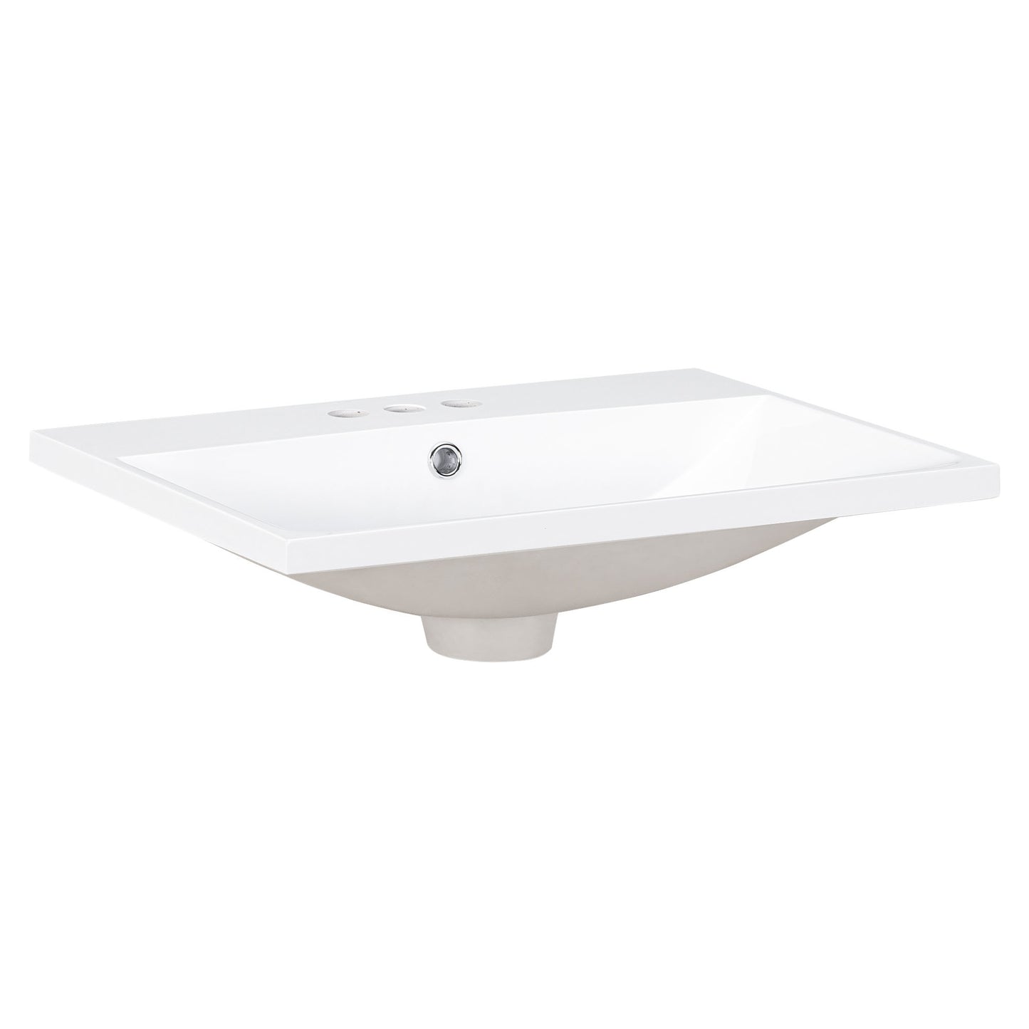 White rectangular ceramic vessel sink with three predrilled faucet holes