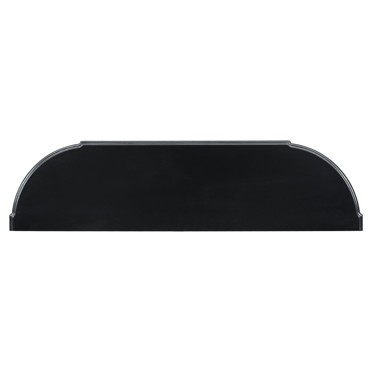 Curved black laminate shelf with a beveled edge perfect for accent decor