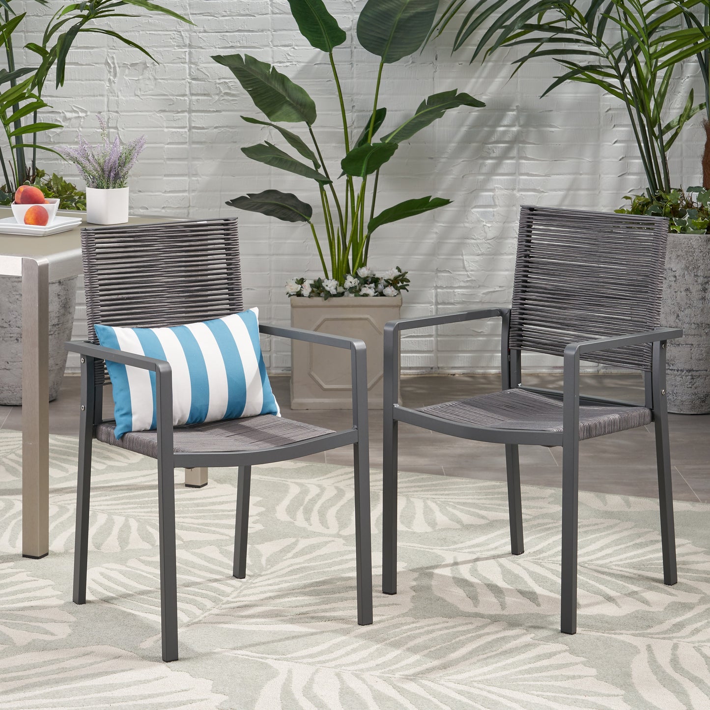 Durable grey rope outdoor chair with modern aluminum frame and comfortable seat