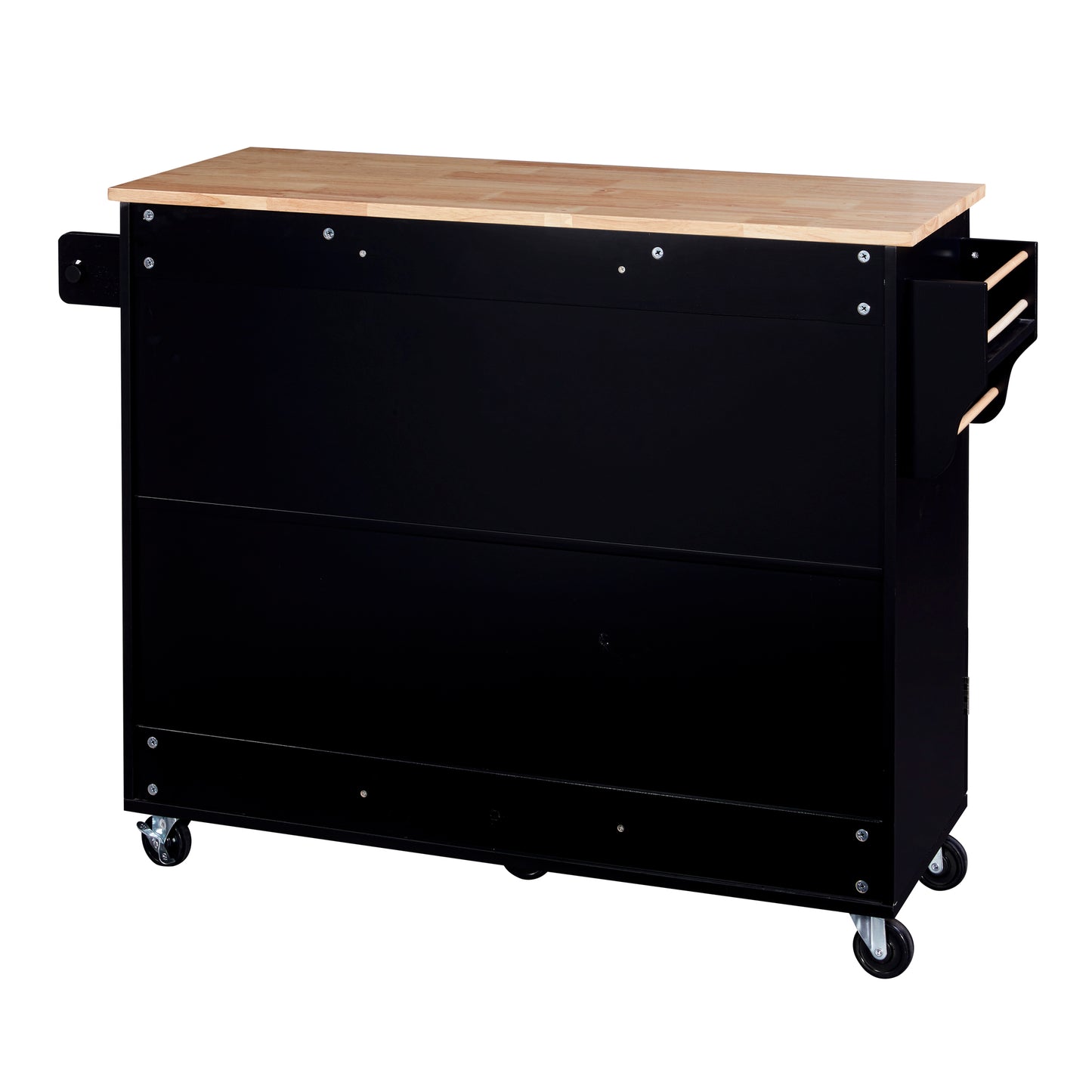 Black rolling tool cabinet with butcher block top and side organizer