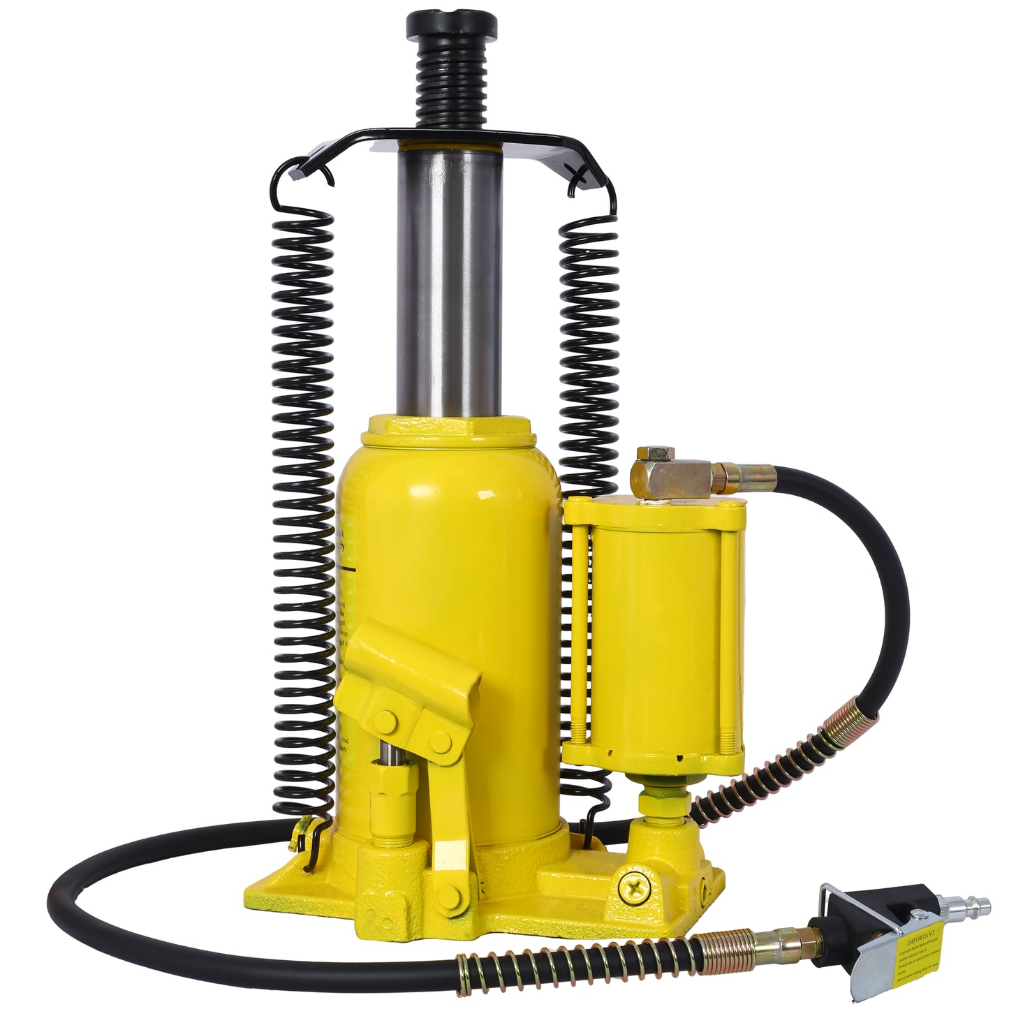 Yellow ton air hydraulic bottle jack with extension screw and dual springs