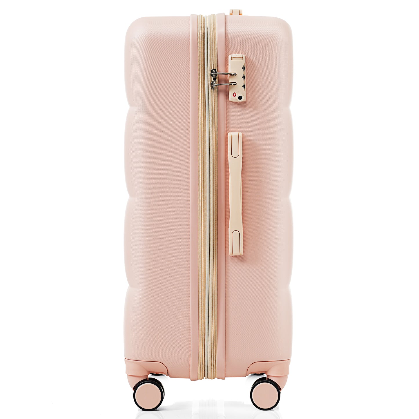 Elegant pink hardshell suitcase with a TSAapproved combination lock for secure travel