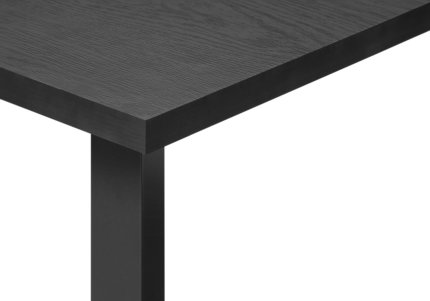 Black oak veneer desk surface with a sleek modern design and sturdy black metal leg