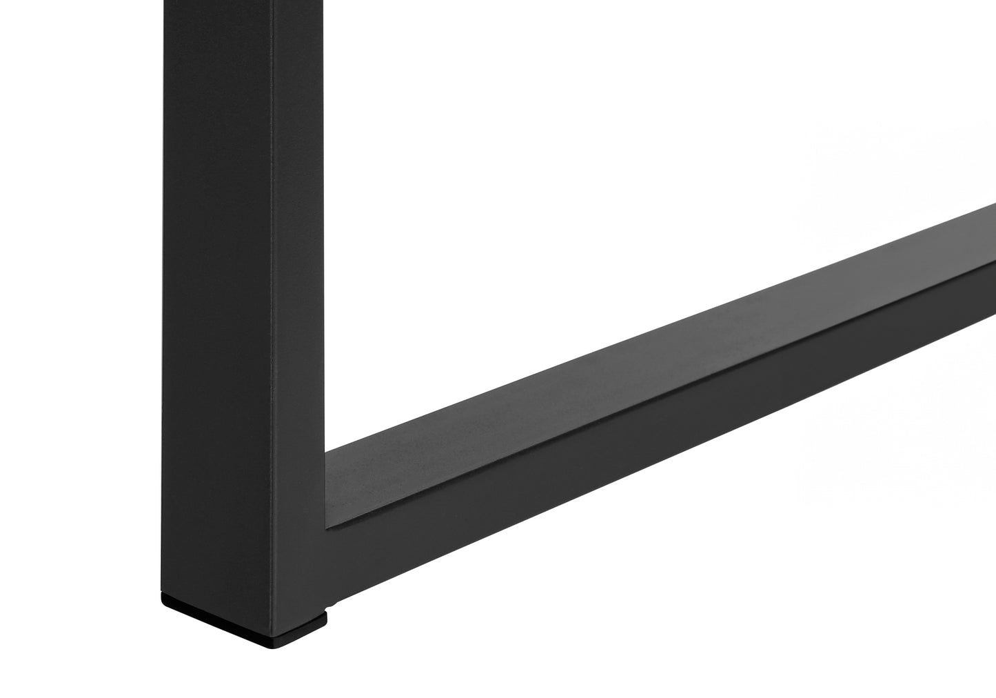 Black metal table leg with square base and rubber foot