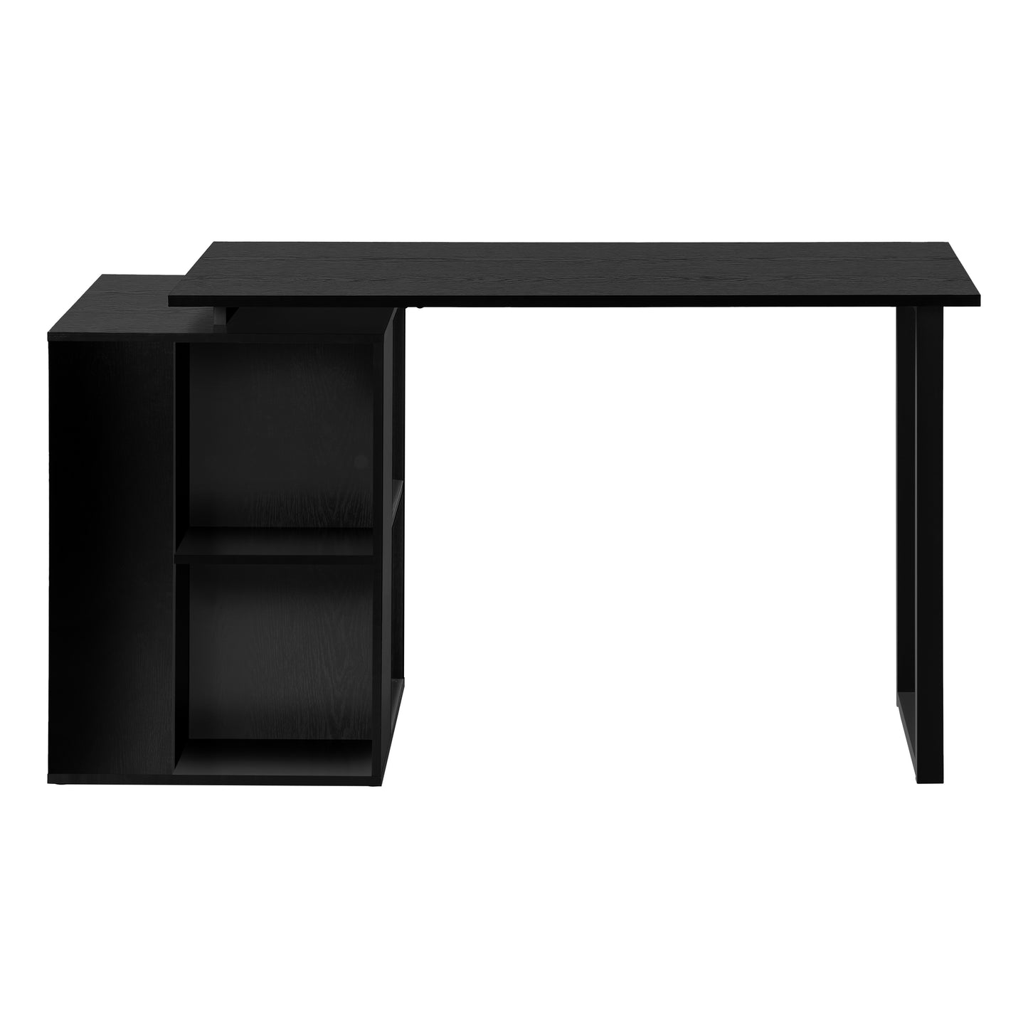Sleek black modern desk with Lshaped bookshelf unit for organized workspace