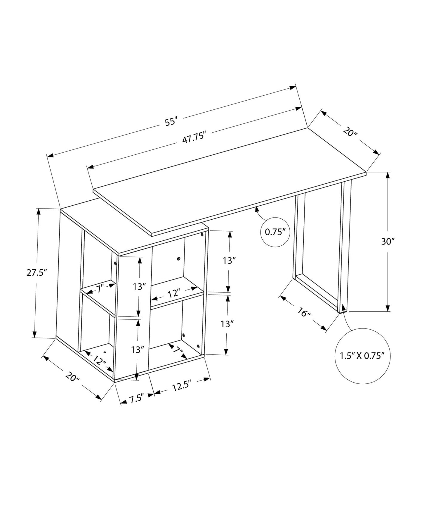Lshaped desk diagram with dimensions for office space
