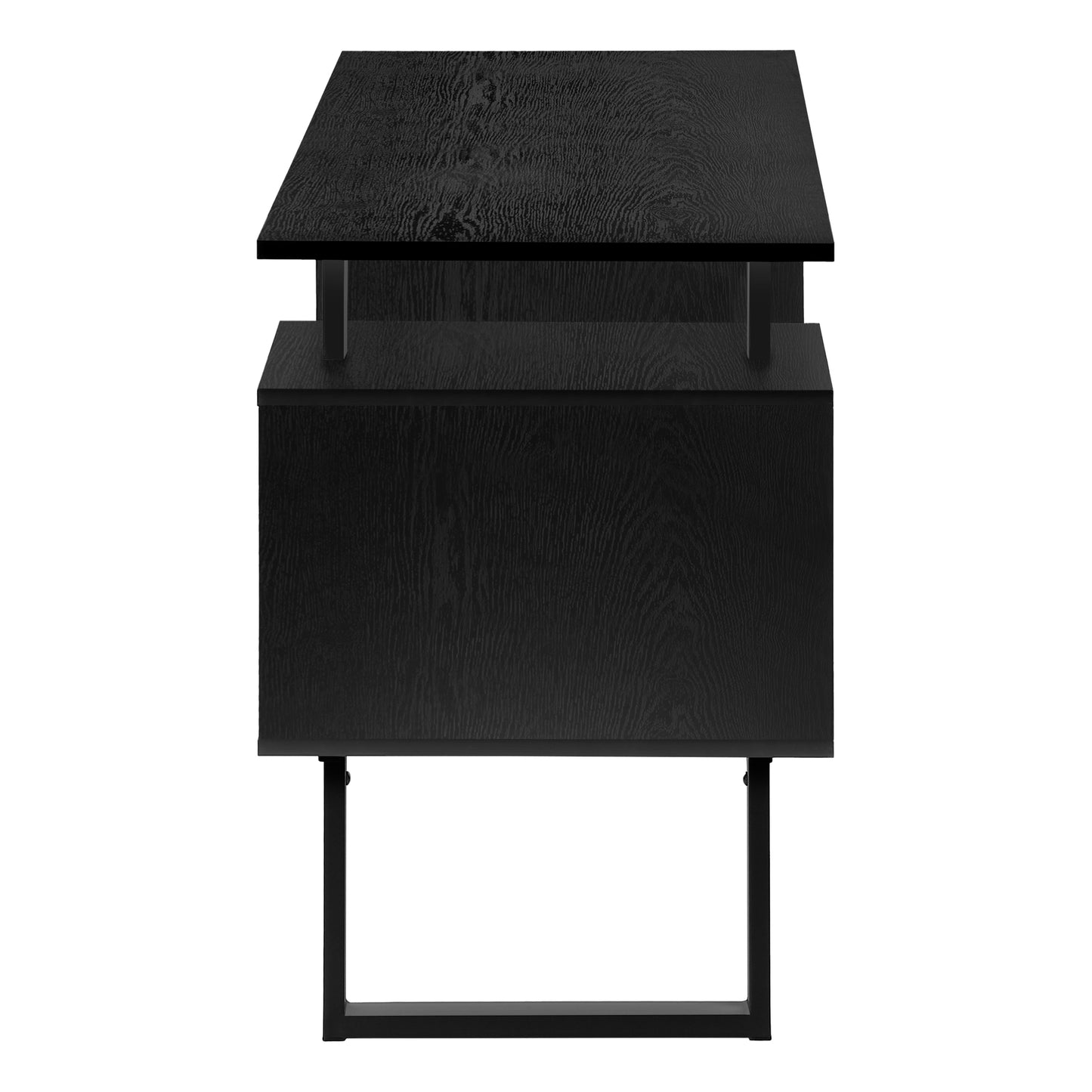 Black wood grain desk with metal legs for a modern office