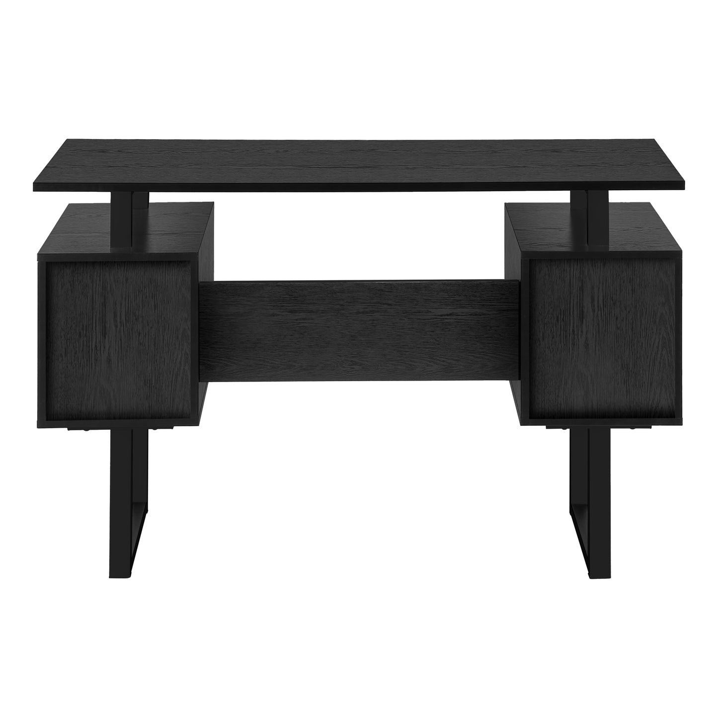 Modern black wood grain desk with two side drawers and metal legs