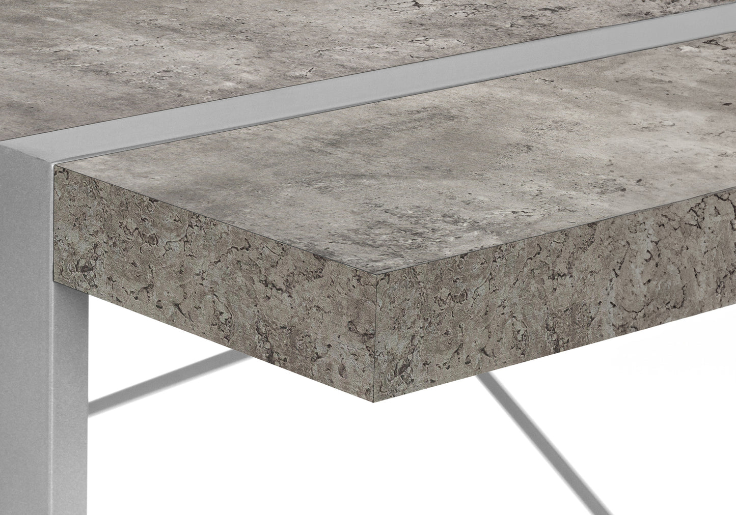 Concrete effect countertop edge with a brushed aluminum inlay strip