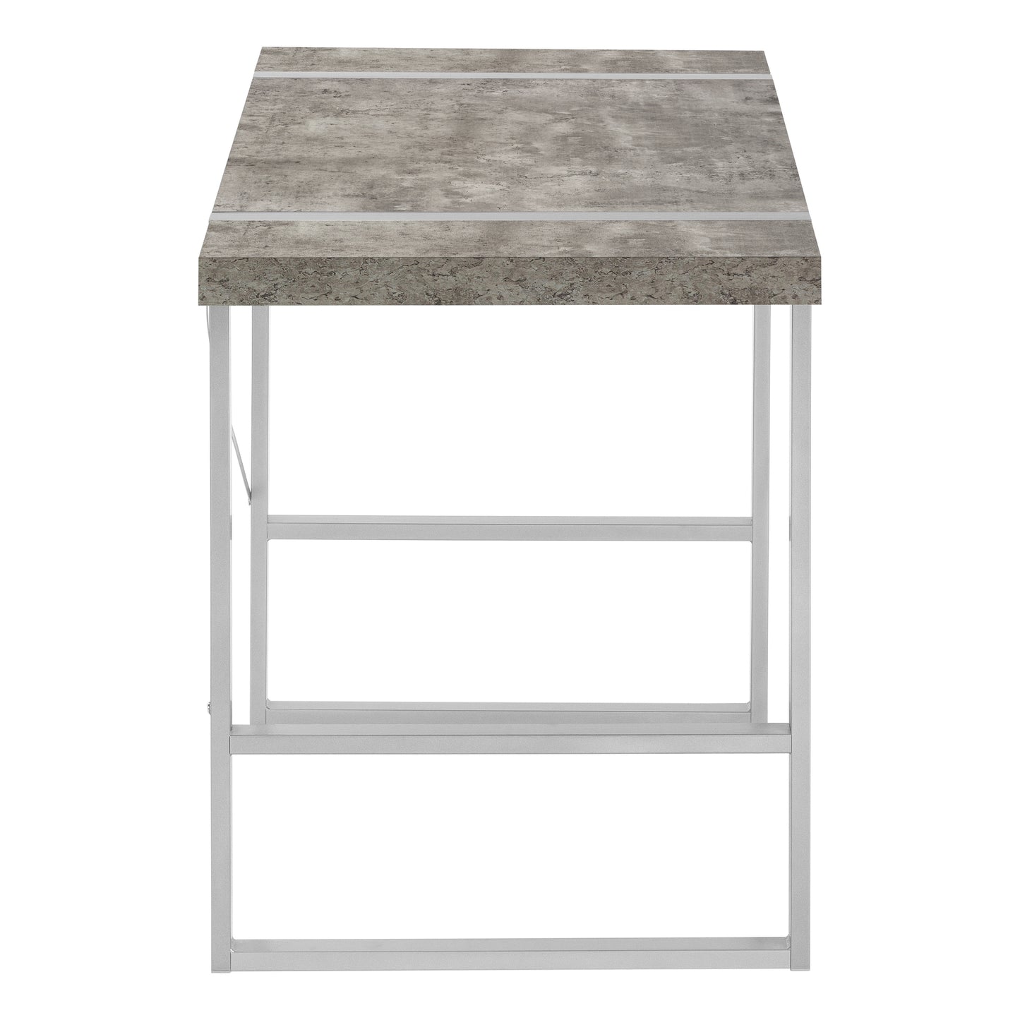 Industrial style desk with faux concrete top and silver metal frame