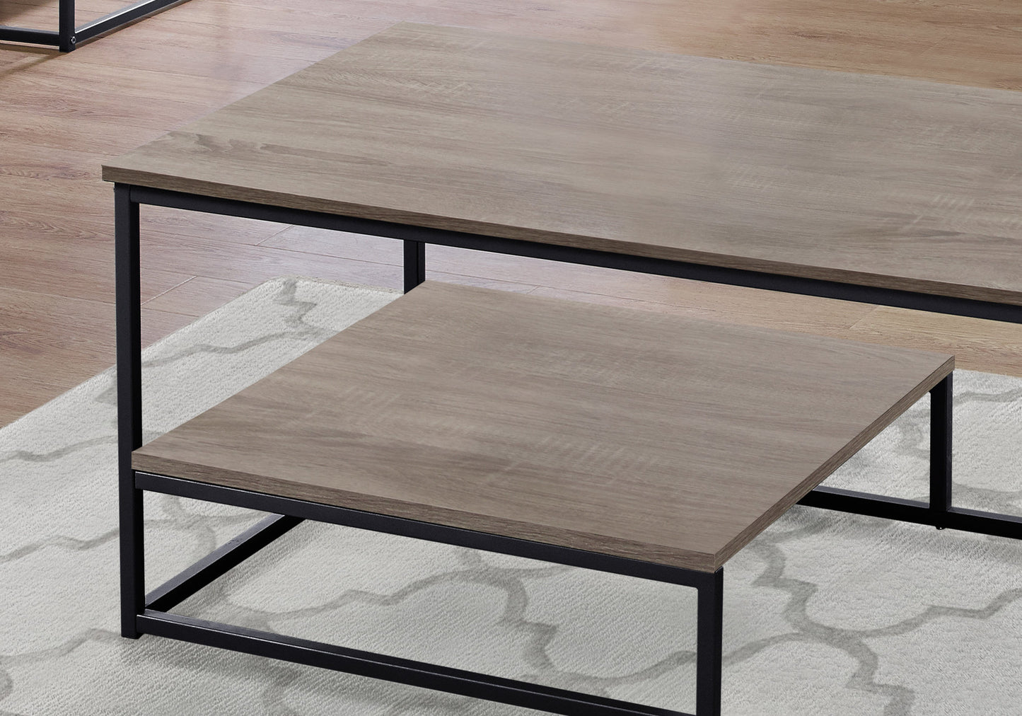 Rustic oak veneer coffee table with black metal frame modern farmhouse style
