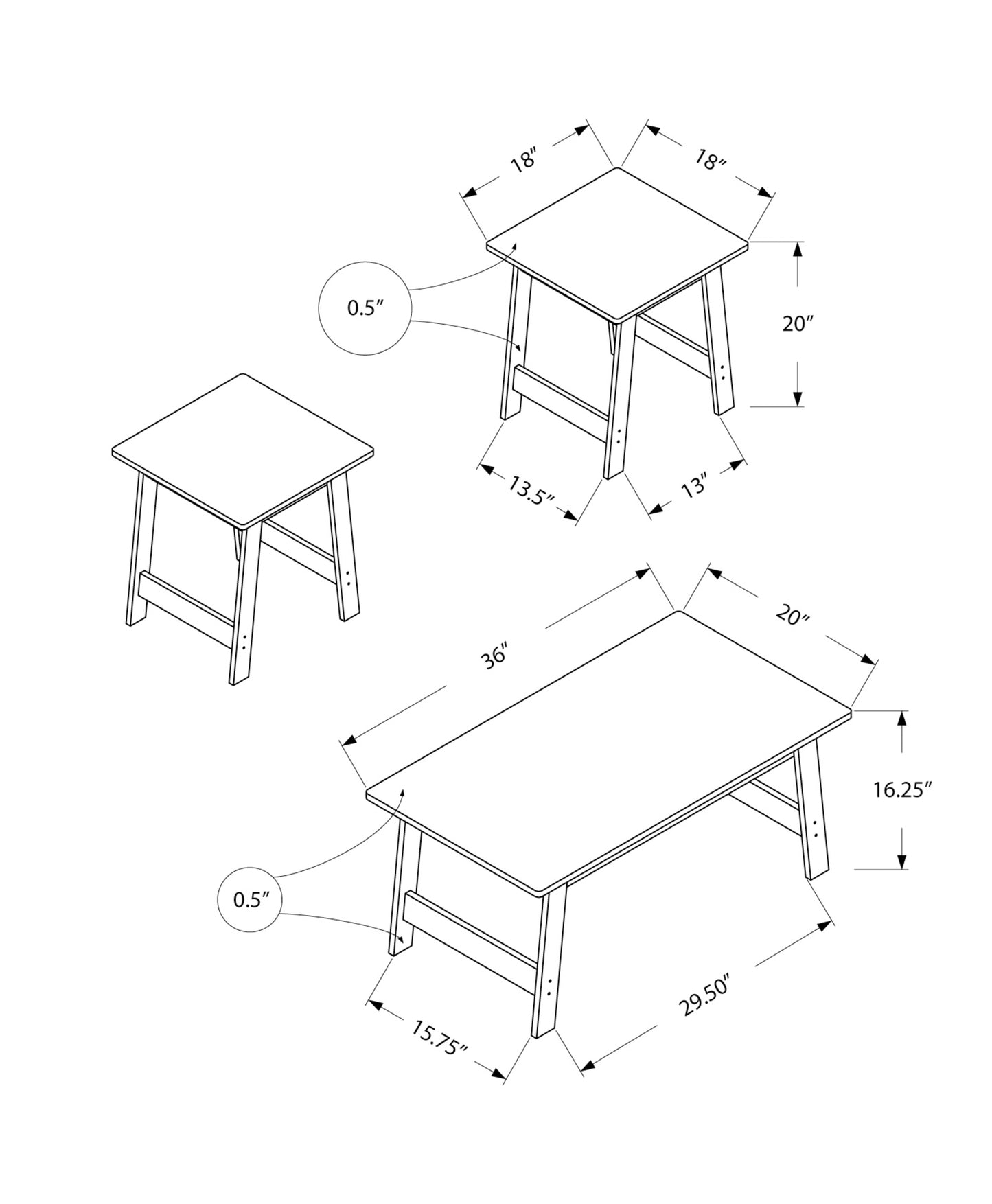 Diagram of a square side table xx inches showing dimensions